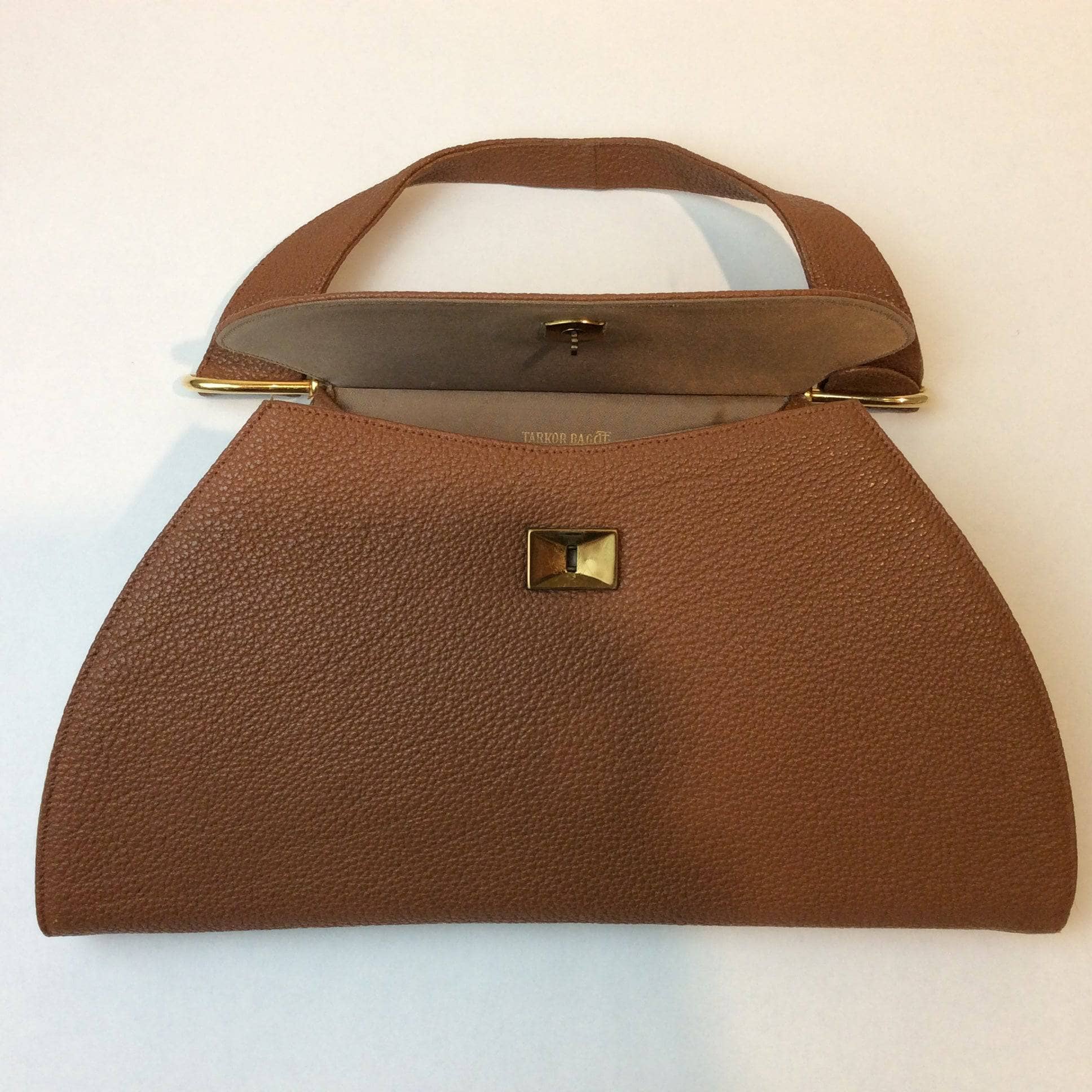 1940s Light Brown Textured Leather Handbag - Image 5