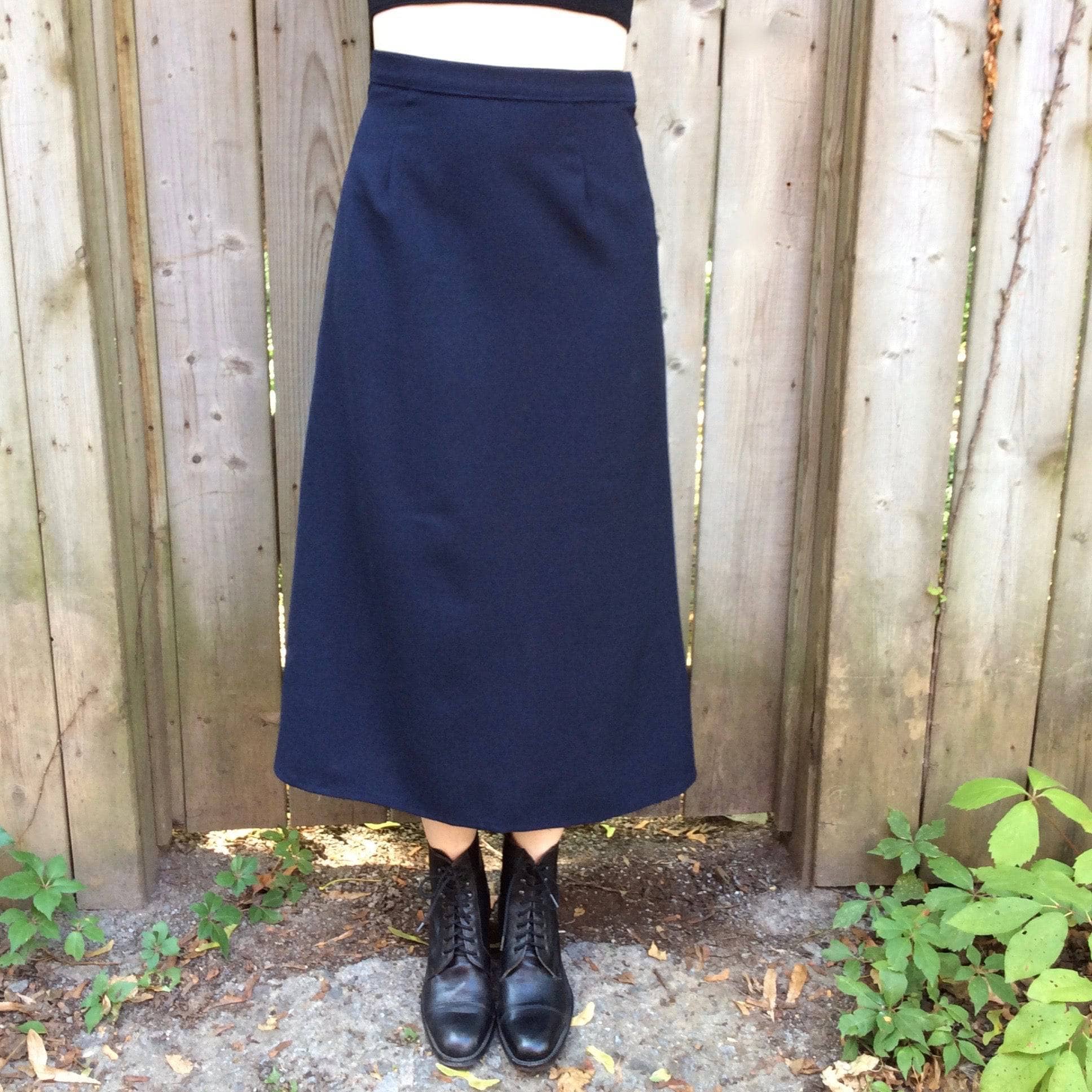 1940s Navy A-line Wool Midi Skirt Size Small - Image 3