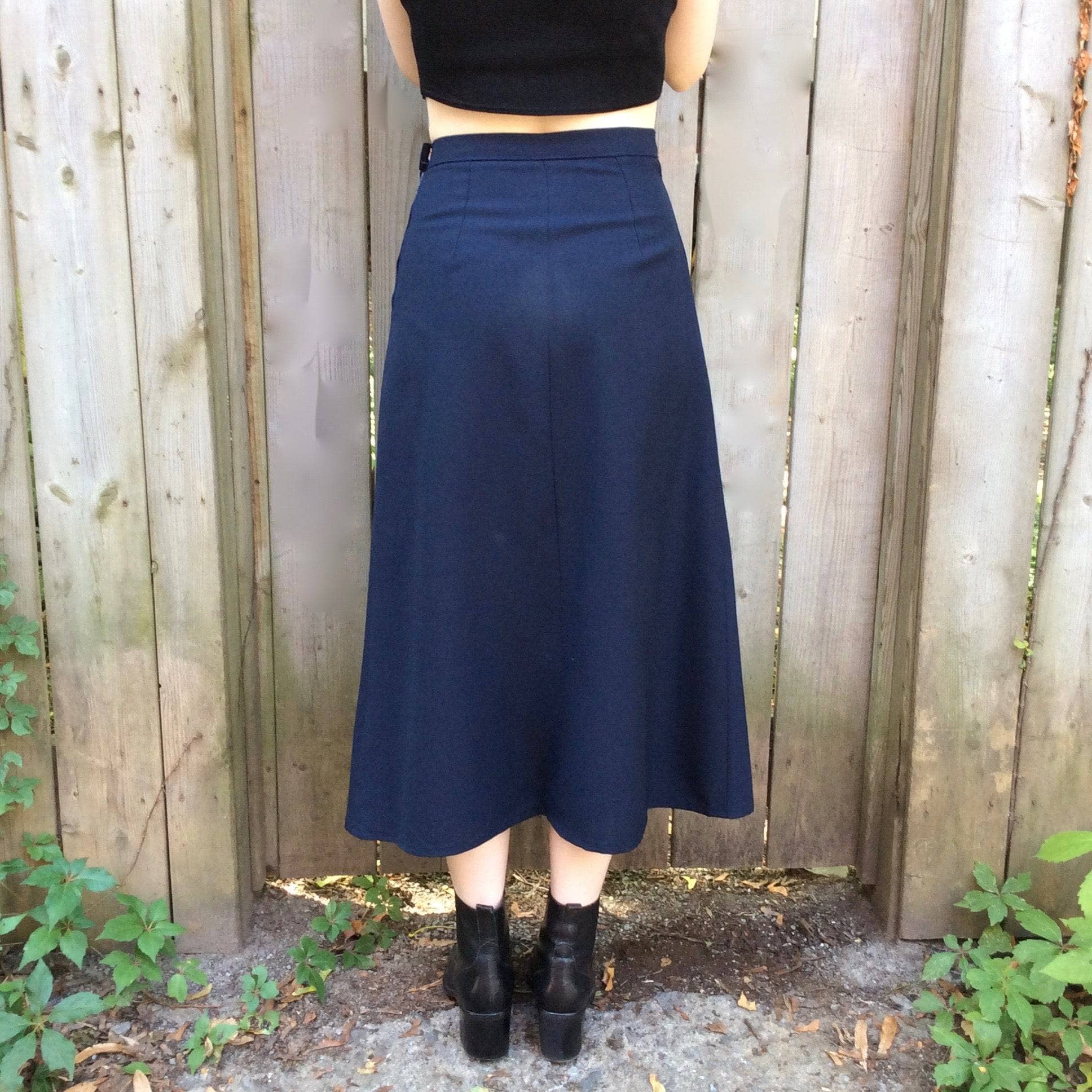 1940s Navy A-line Wool Midi Skirt Size Small - Image 5
