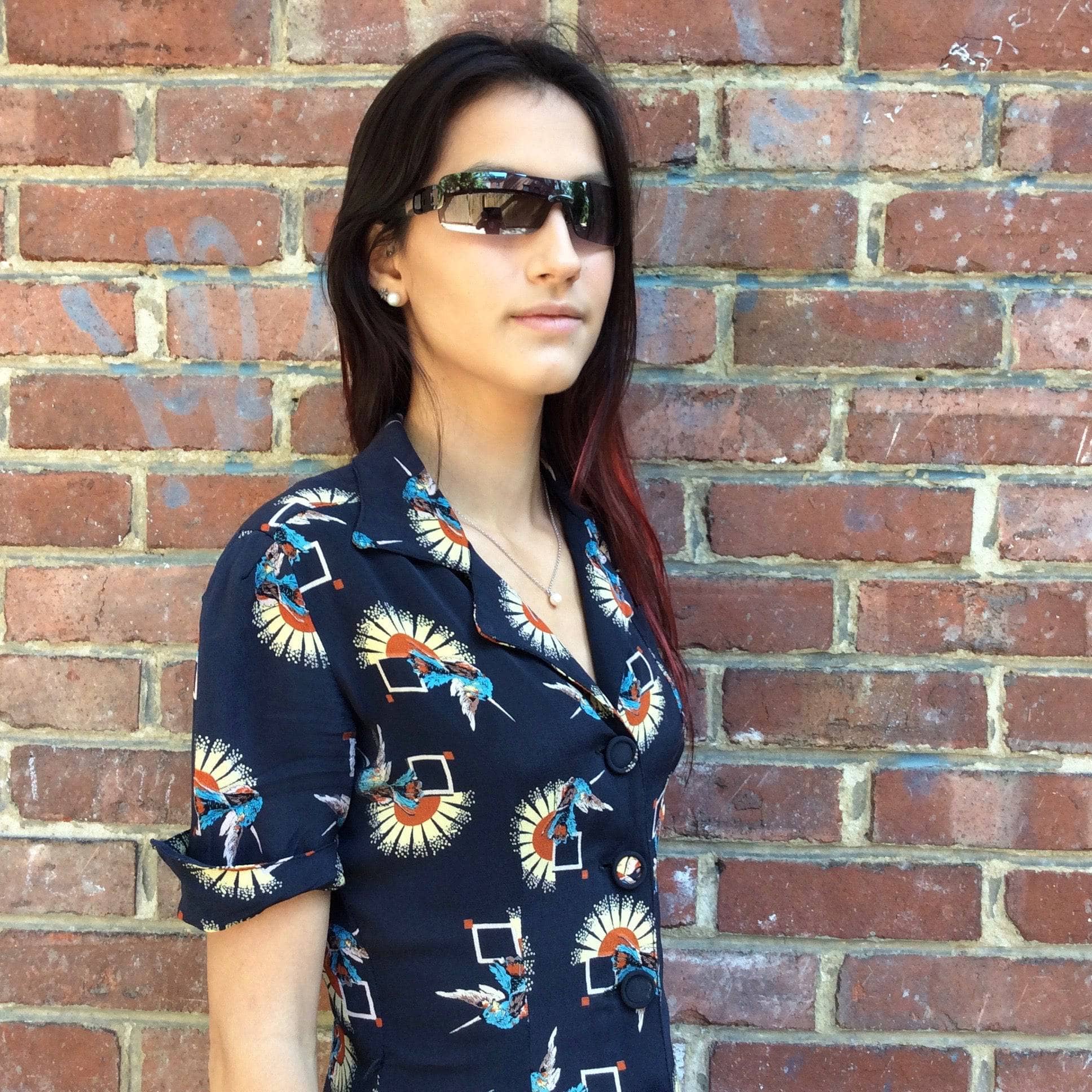 1940s Short Sleeve Fitted Printed Blouse S/XS - Image 3