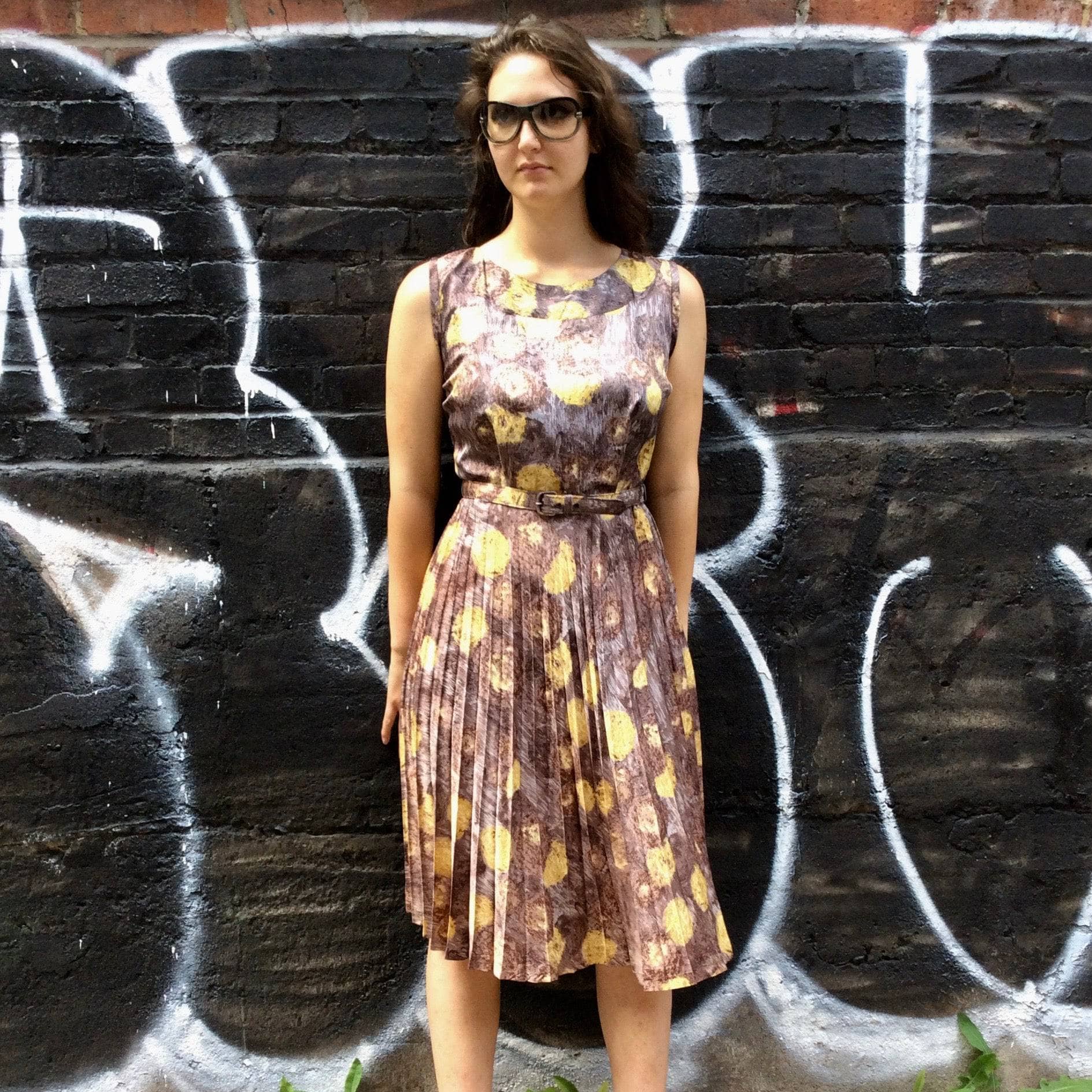 1950s Sunburst Pleated Sleeveless Dress Medium - Image 7
