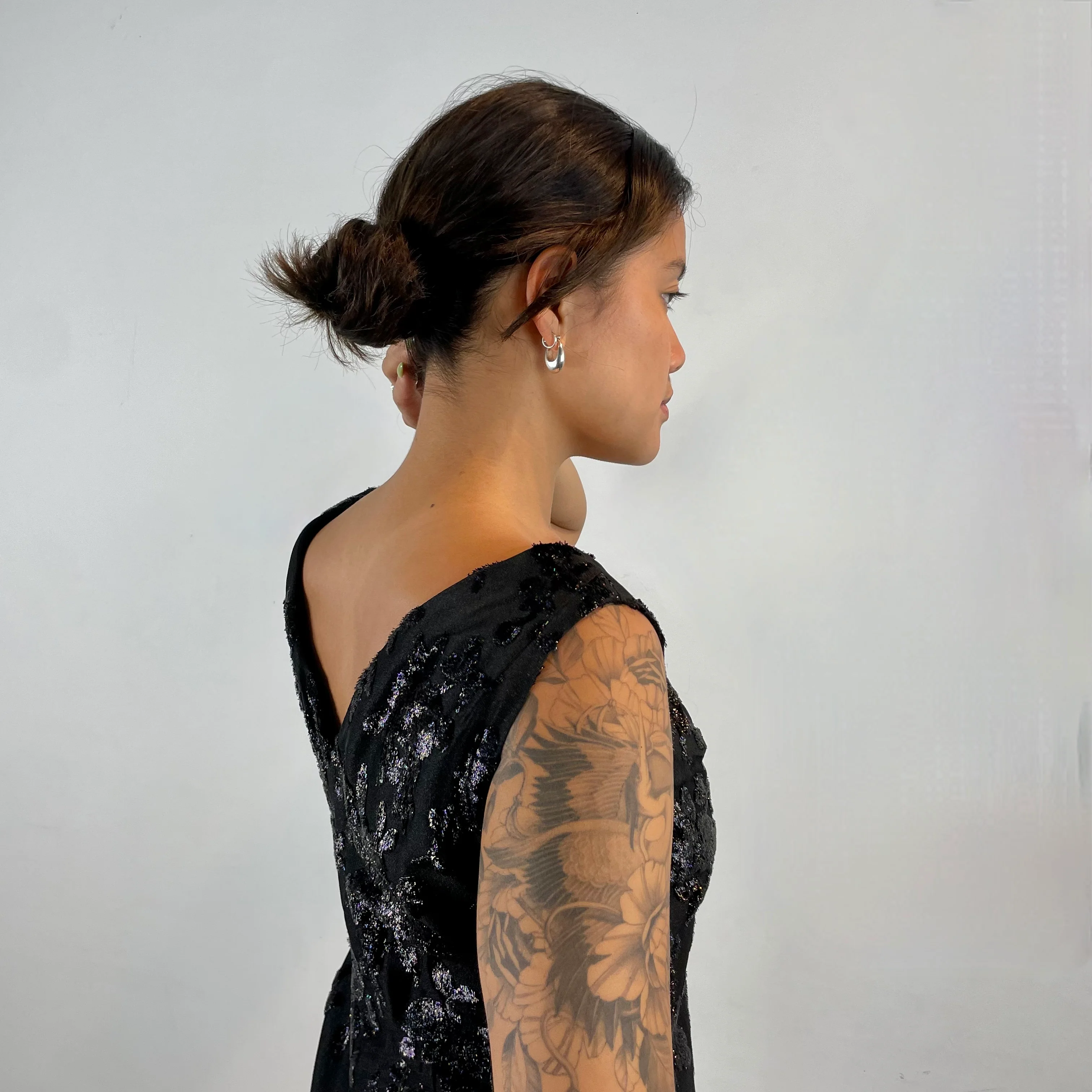 1950s-1960s Floral Brocade Black Cocktail Dress Medium - Image 4