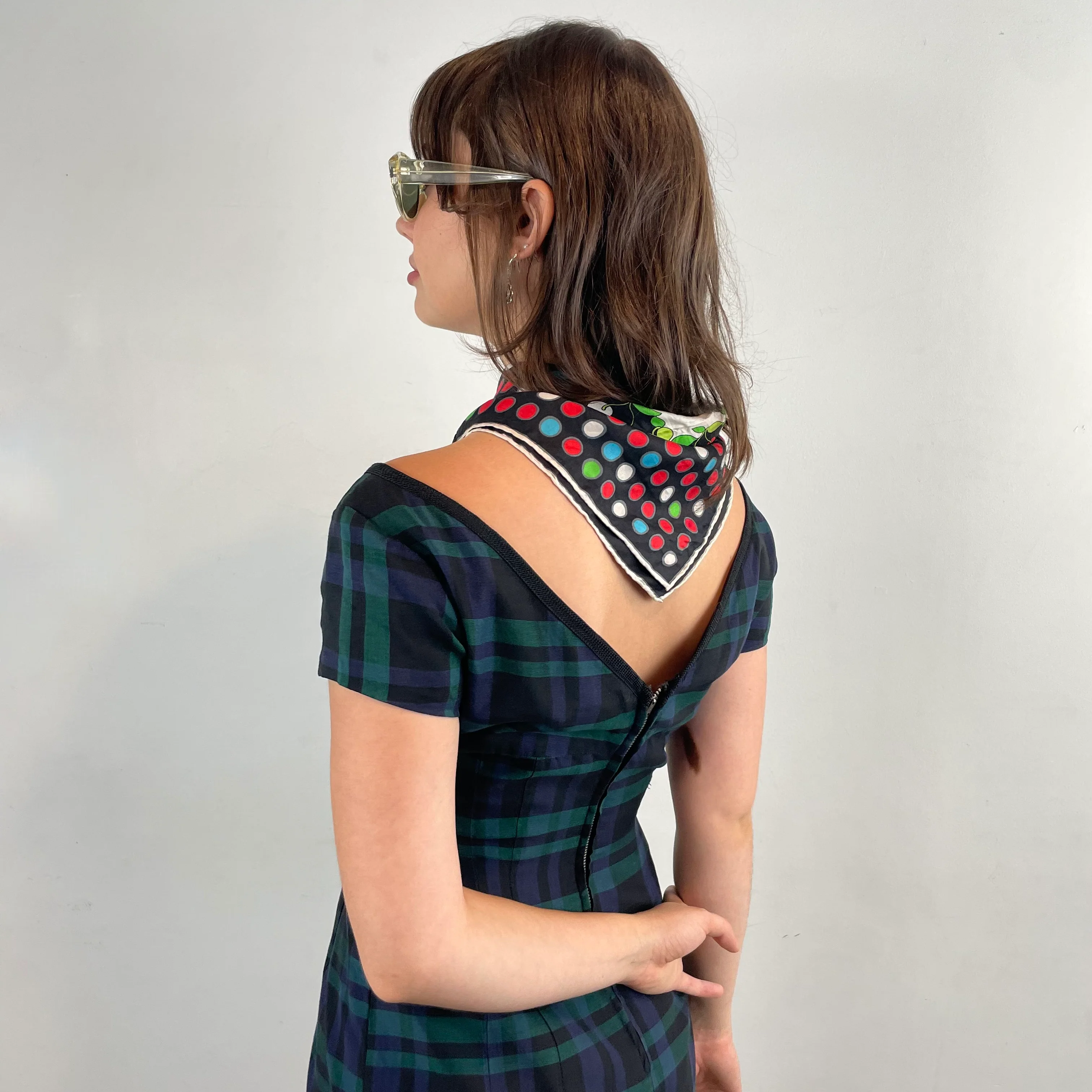 1950s-1960s Short Sleeve Fitted Plaid Dress Small - Image 3