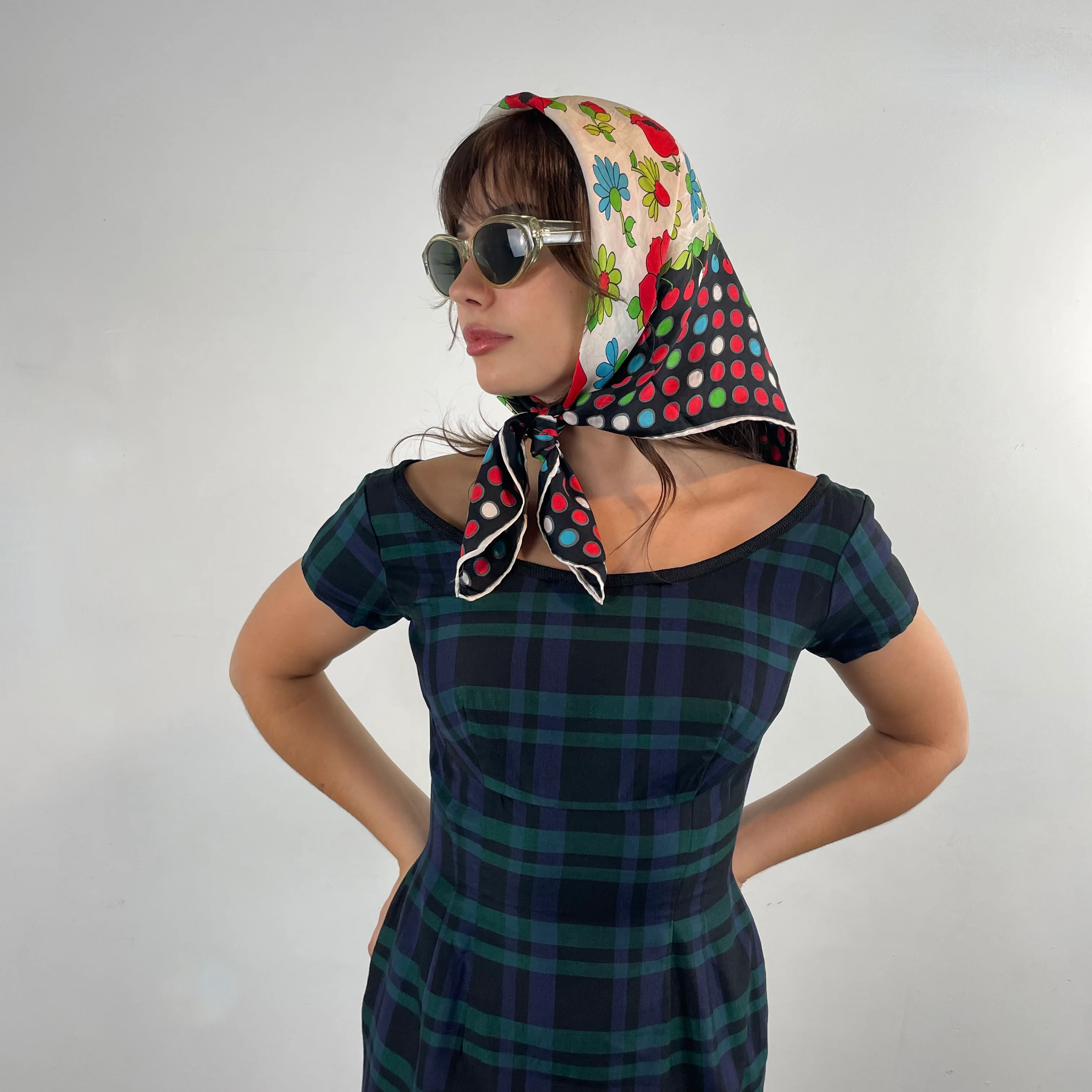 1950s-1960s Short Sleeve Fitted Plaid Dress Small - Image 4