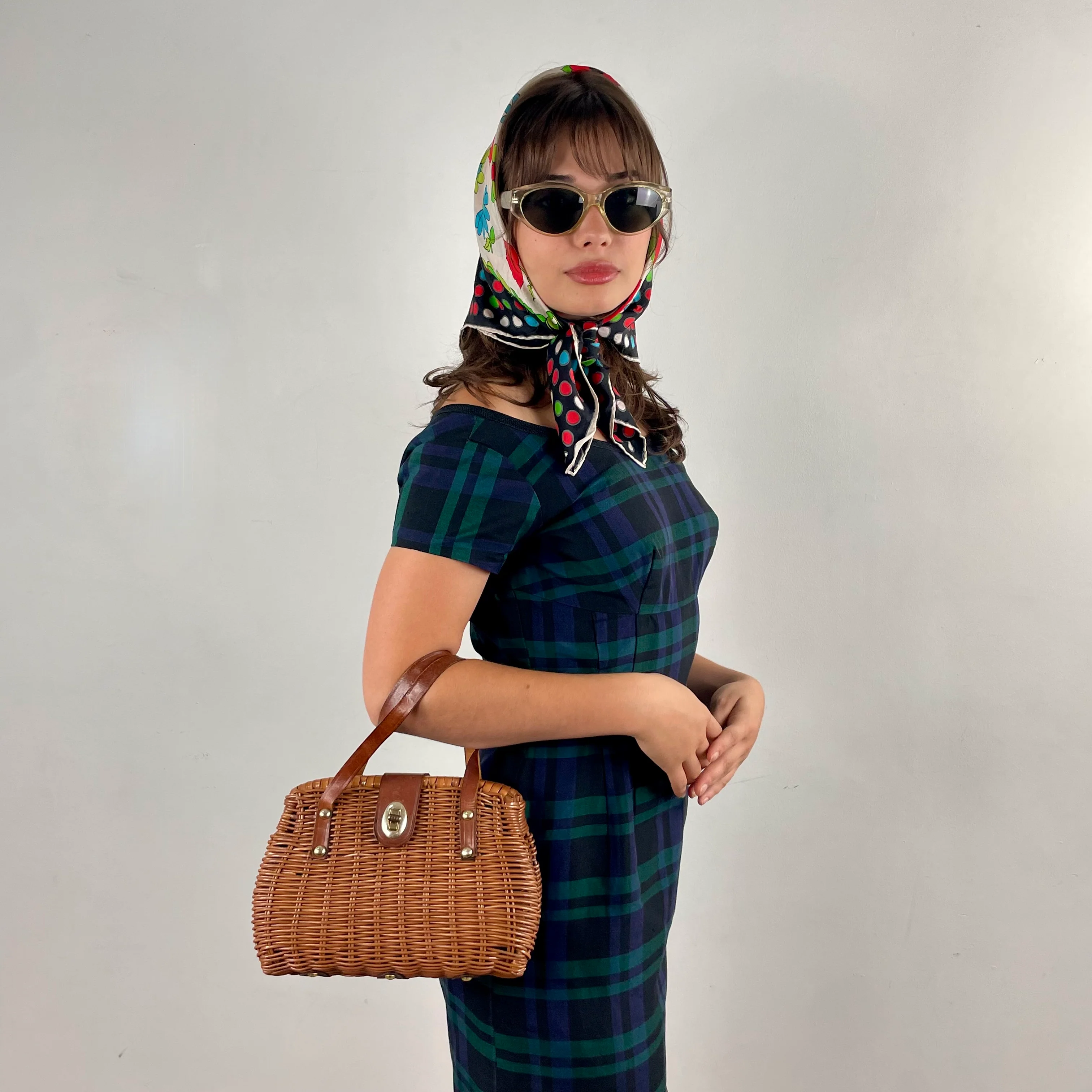 1950s-1960s Short Sleeve Fitted Plaid Dress Small - Image 5