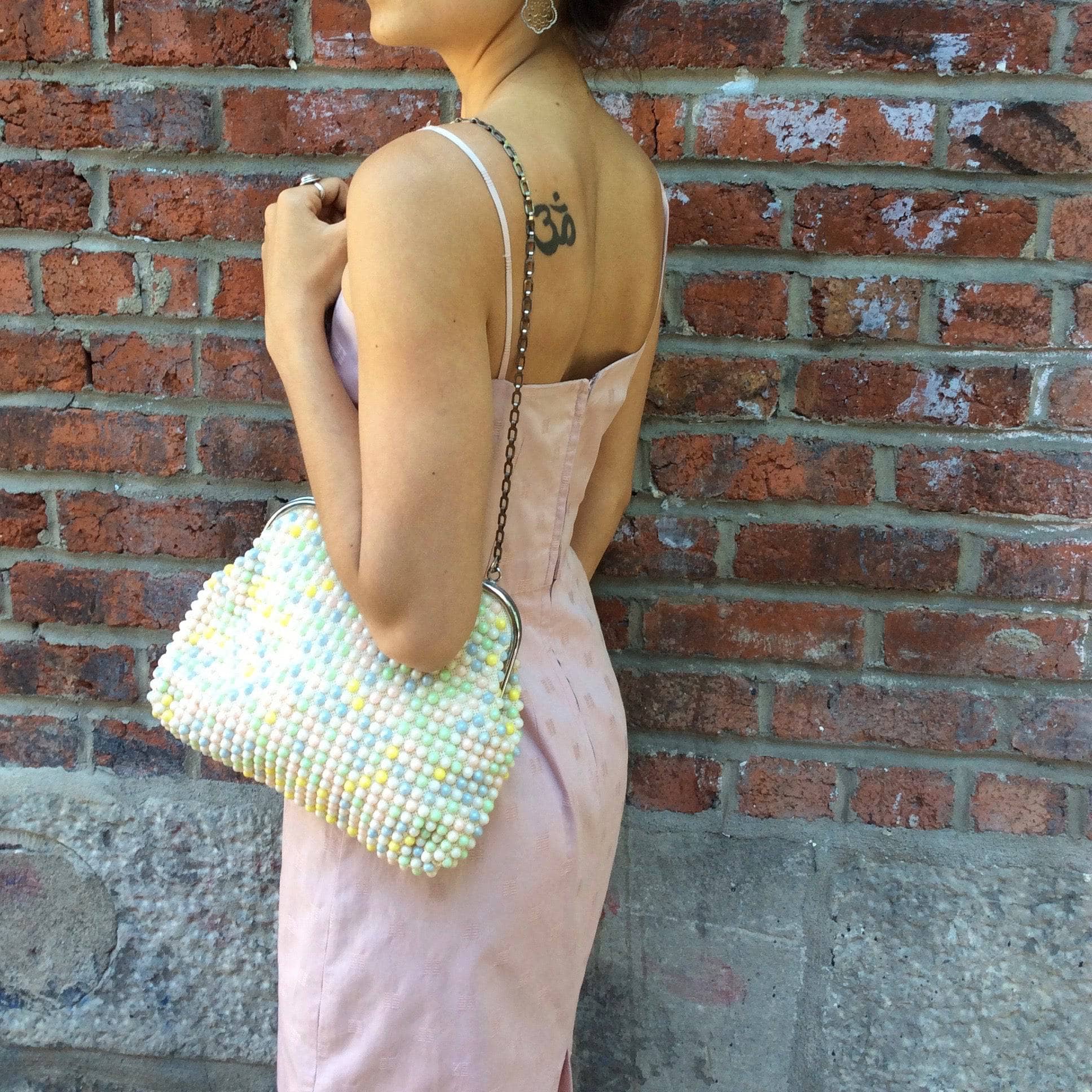 1950s/60s Antique Rose Cotton Jacquard Midi Slip Dress S - Image 3