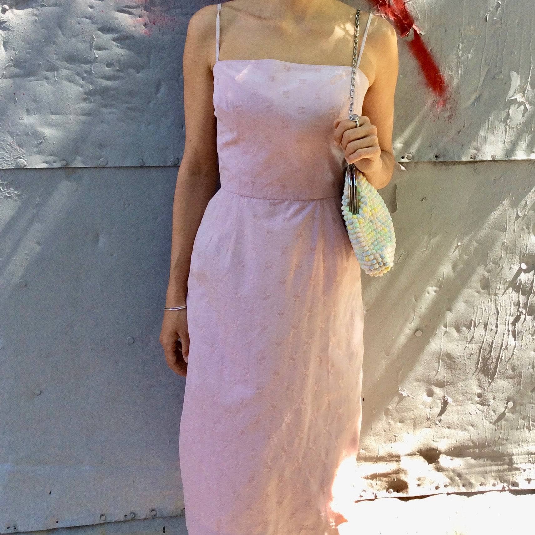 1950s/60s Antique Rose Cotton Jacquard Midi Slip Dress S - Image 6