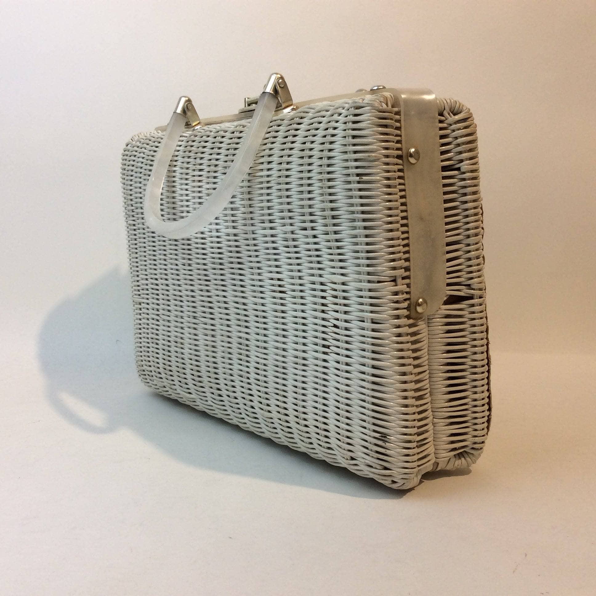 1950s-60s Floral Needlepoint Wicker Basket Purse - Image 3