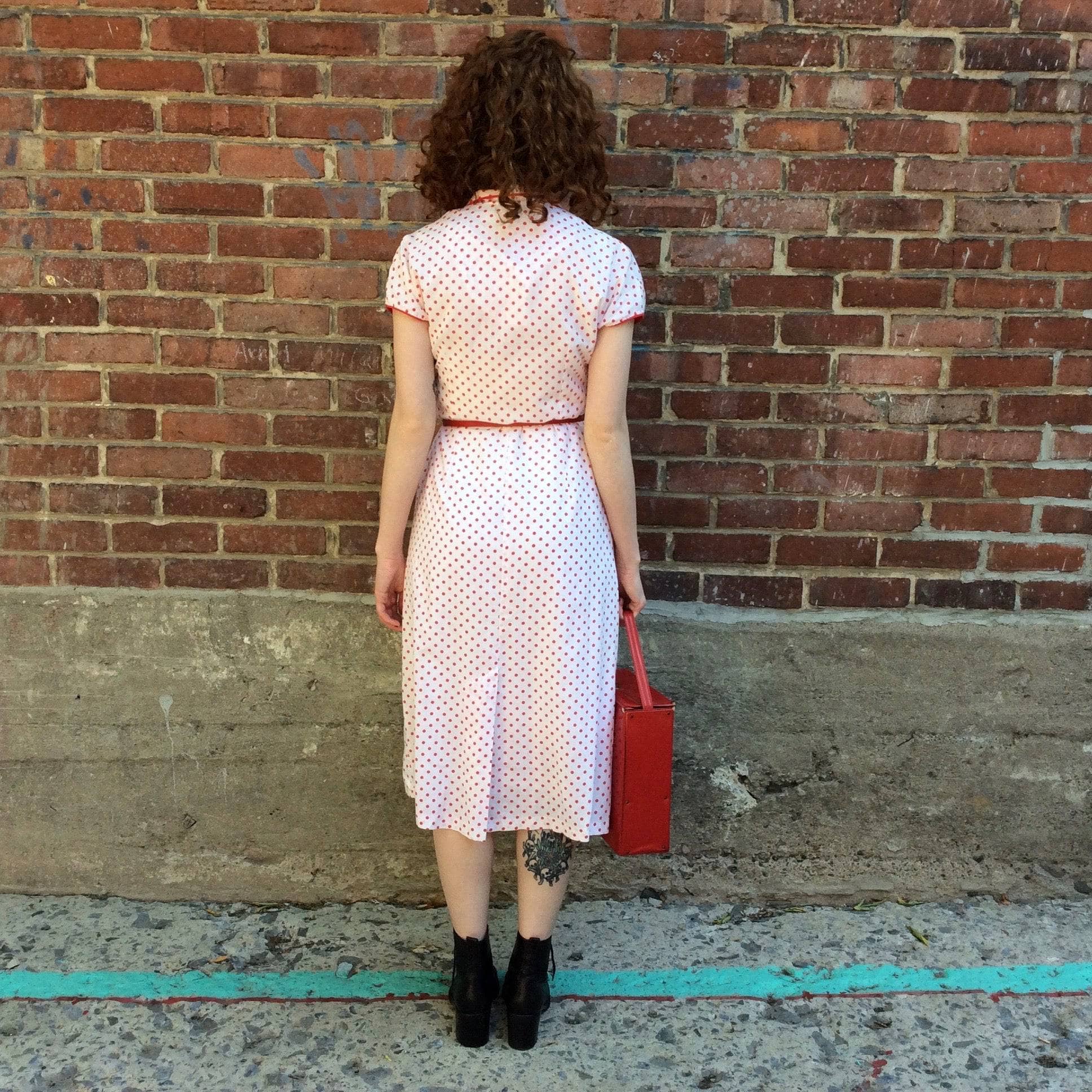 1950s-60s Polka-Dot Short Sleeve Dress Small/Medium - Image 3