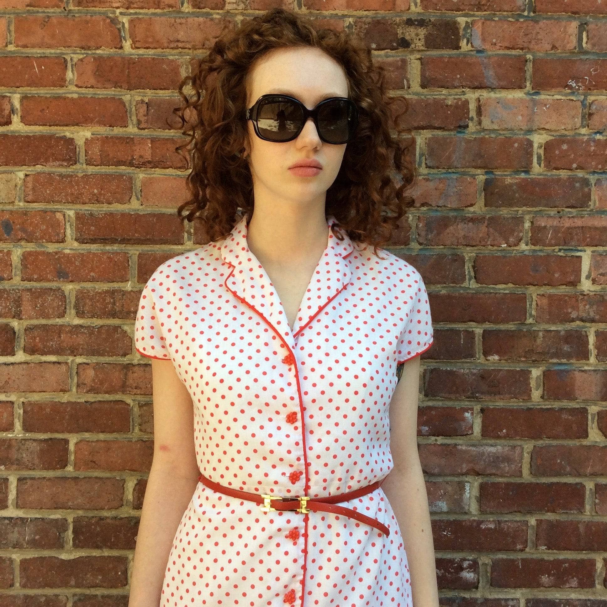 1950s-60s Polka-Dot Short Sleeve Dress Small/Medium - Image 4