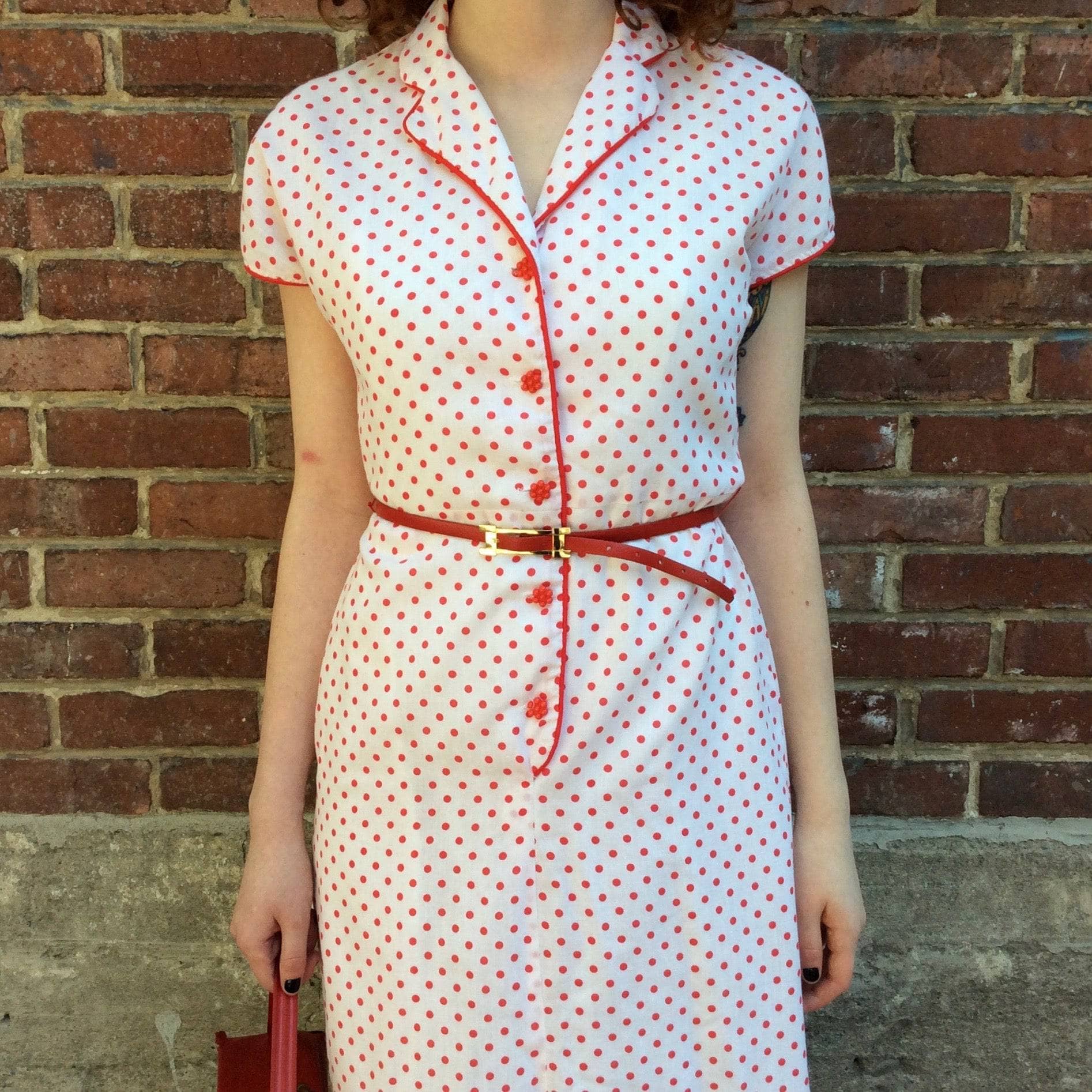 1950s-60s Polka-Dot Short Sleeve Dress Small/Medium - Image 5