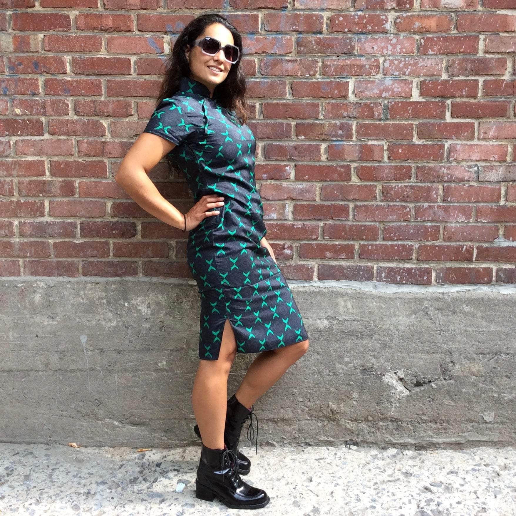 1950s-60s Short Sleeve Blue Qipao Silk Dress Small-Medium - Image 3