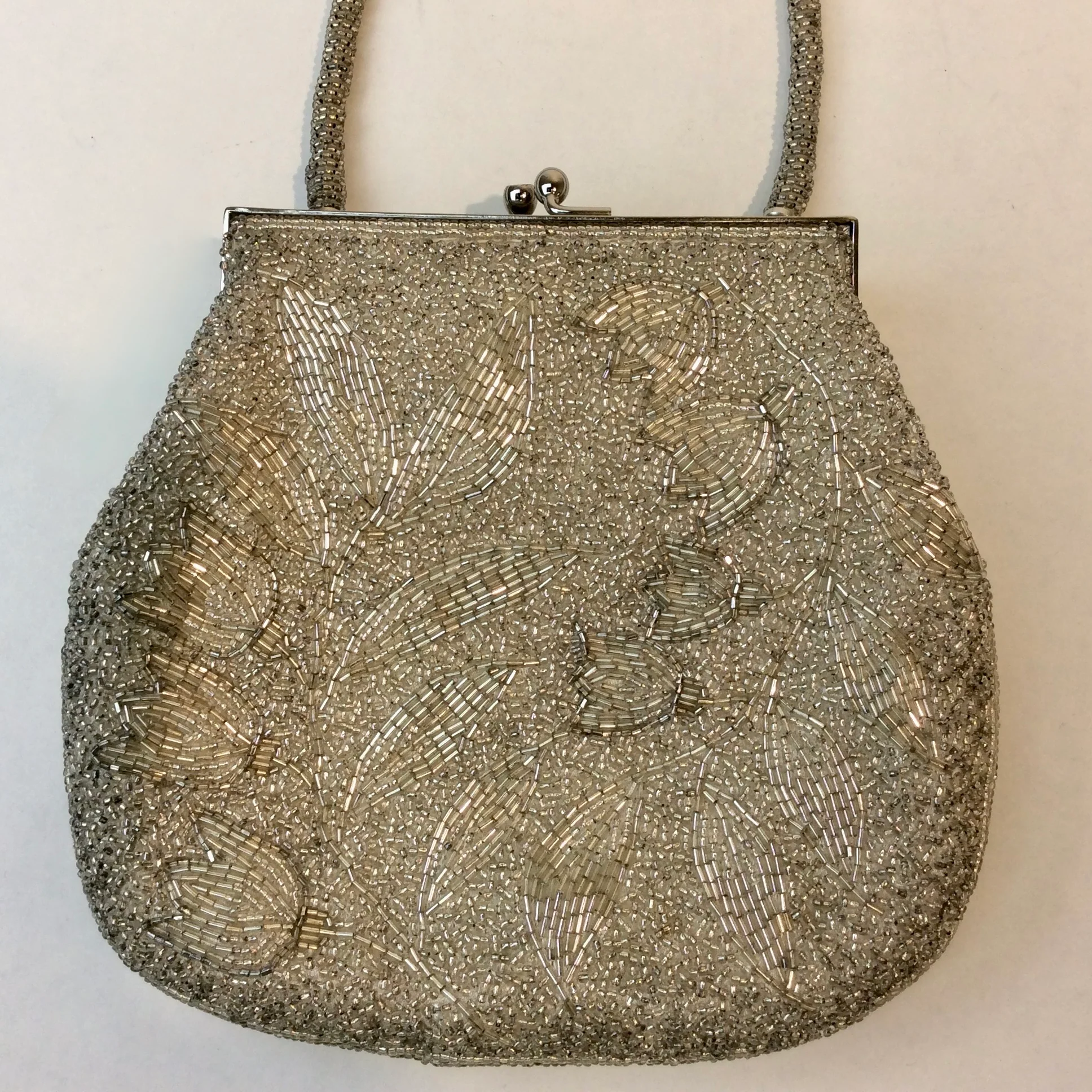 1950s-60s Silver Beaded Evening Bag - Image 2