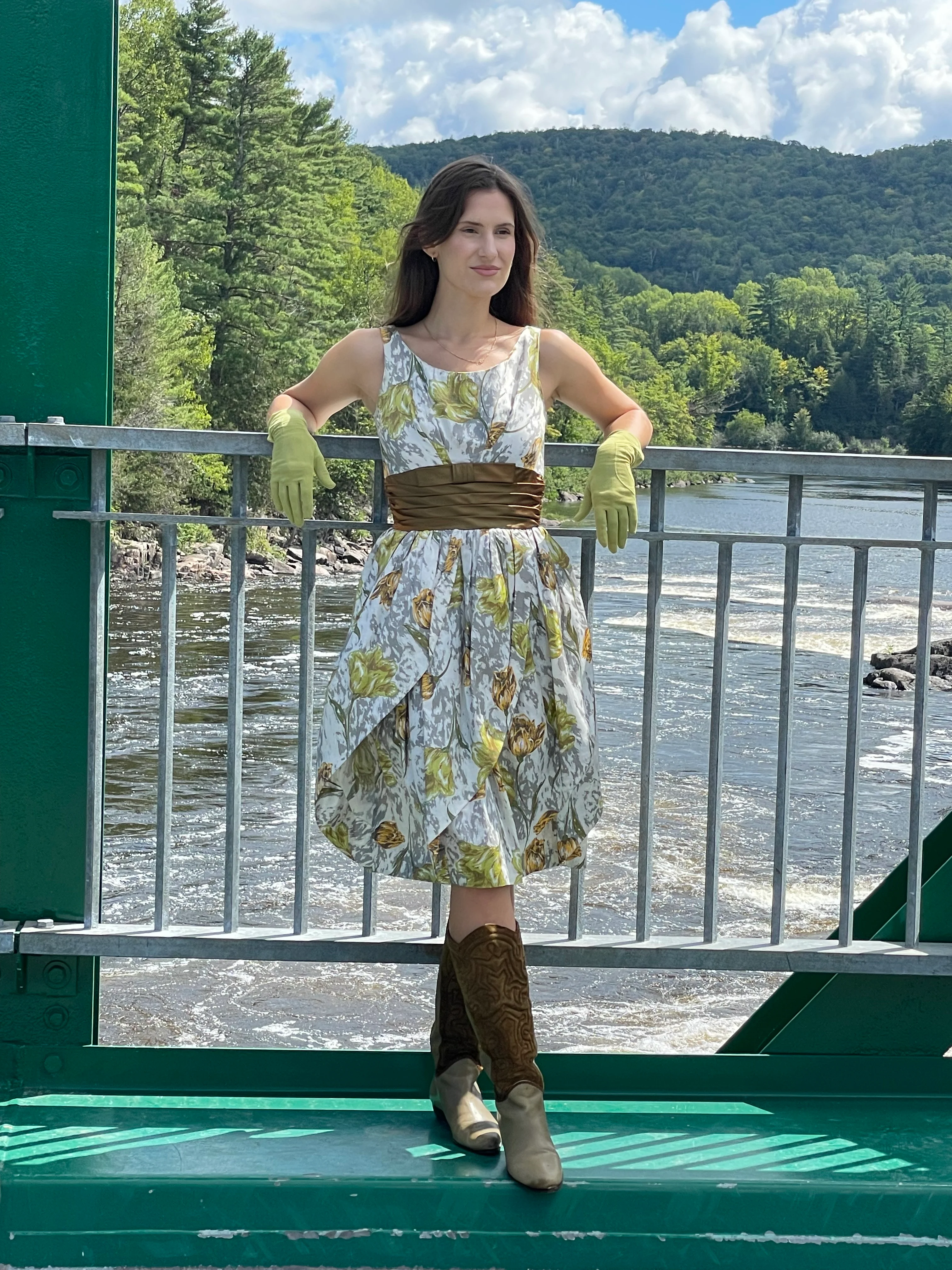 1950s-60s Tulip Shape Satin Cocktail Dress Small - Image 2