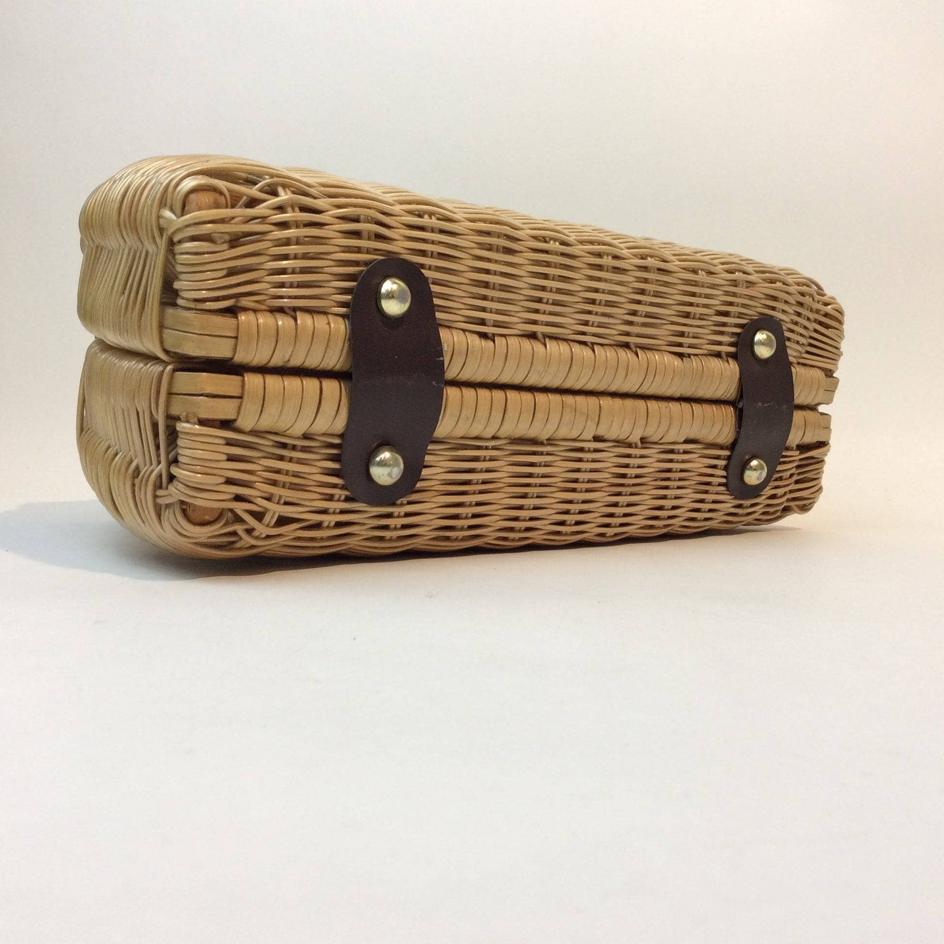 1950s-60s Wicker Handbag with Wood Frame and Handle - Image 6