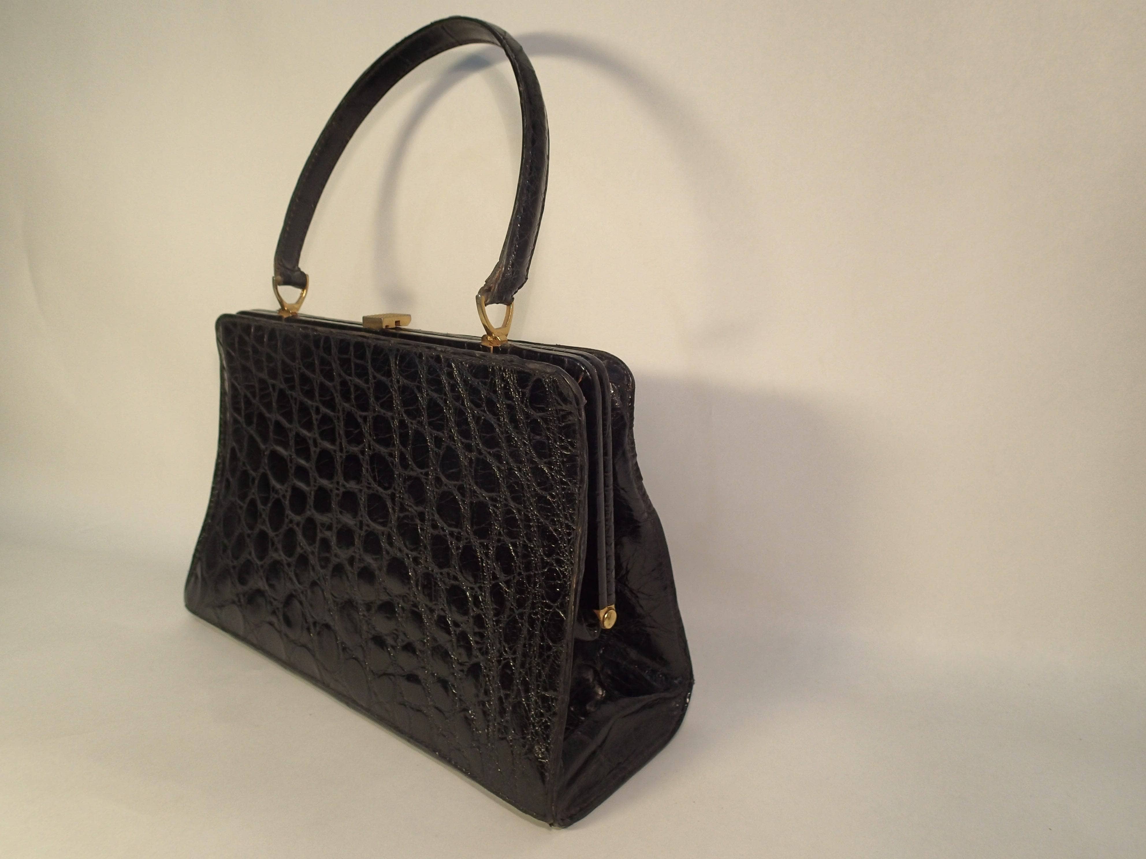 1950s Birls de Paris Black Alligator Leather Handbag - Image 3