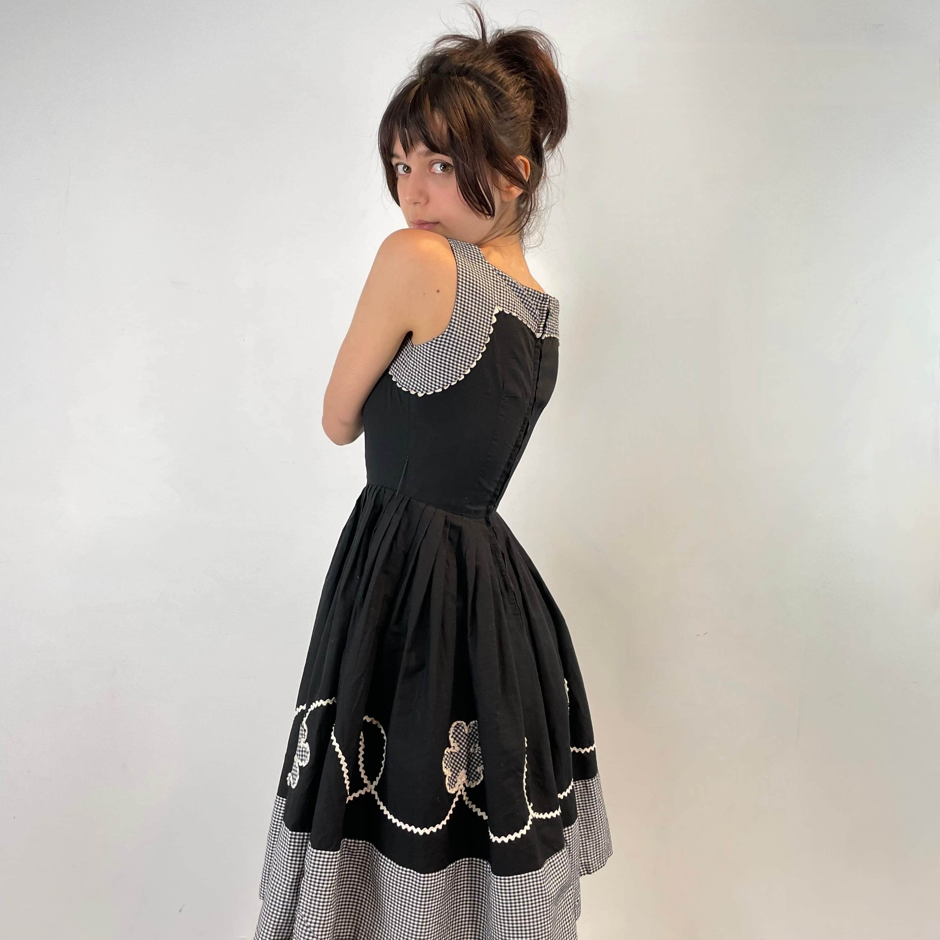 1950s Black and White Cotton Petite Dress Extra-Small - Image 2