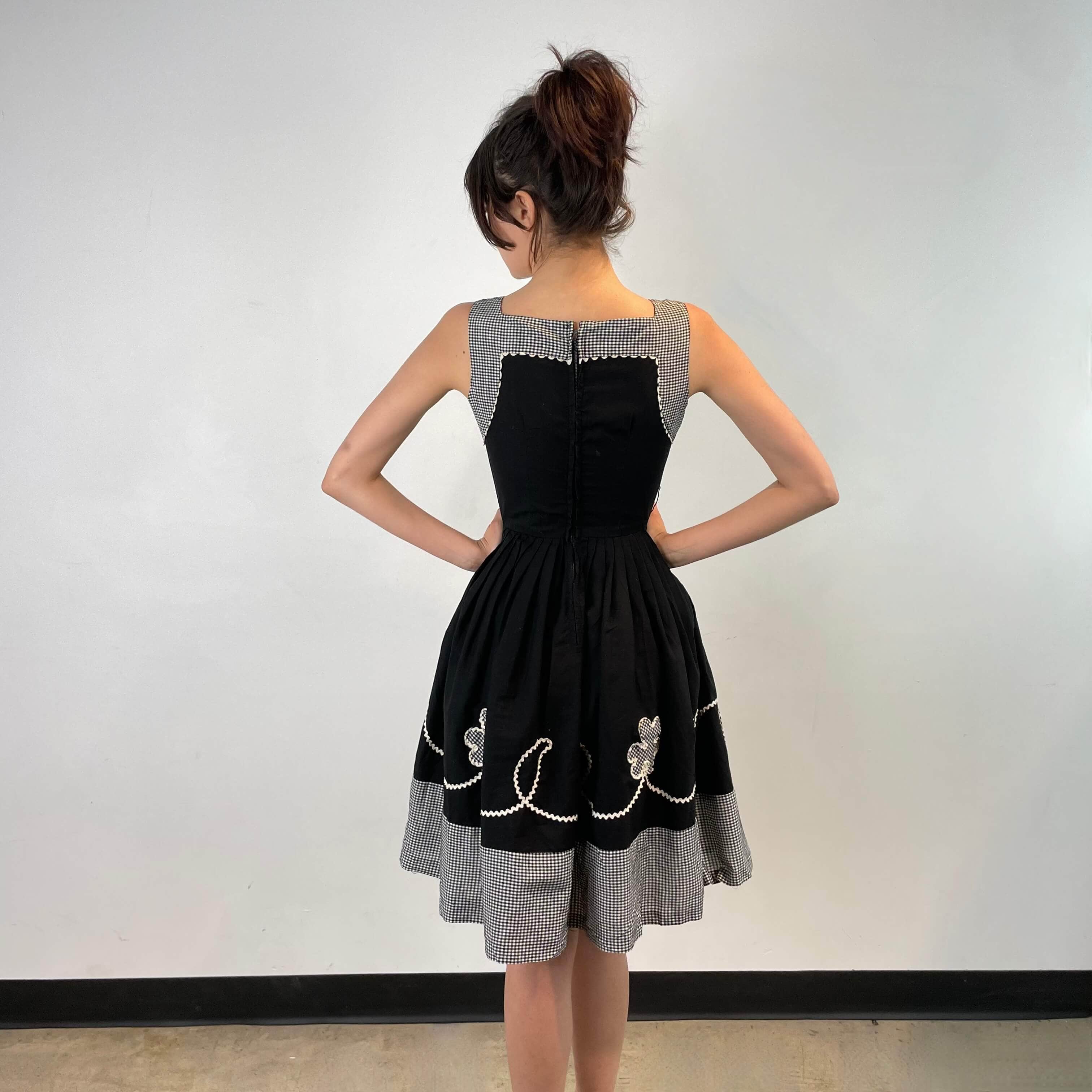 1950s Black and White Cotton Petite Dress Extra-Small - Image 3