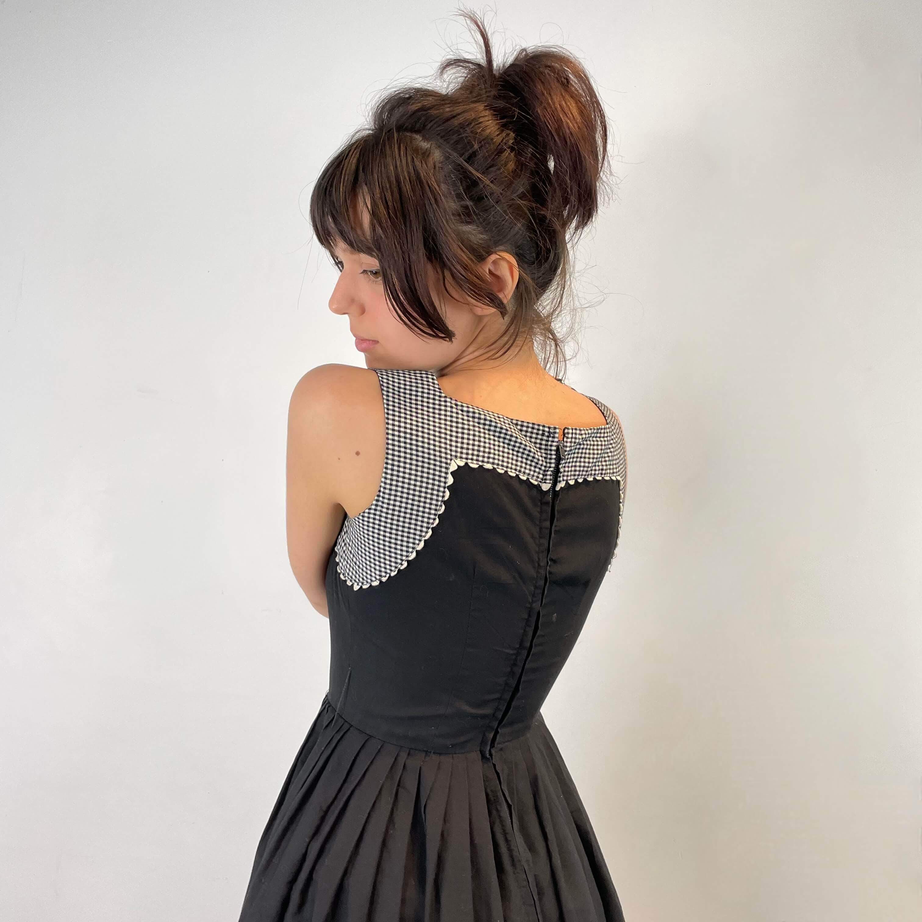1950s Black and White Cotton Petite Dress Extra-Small - Image 4
