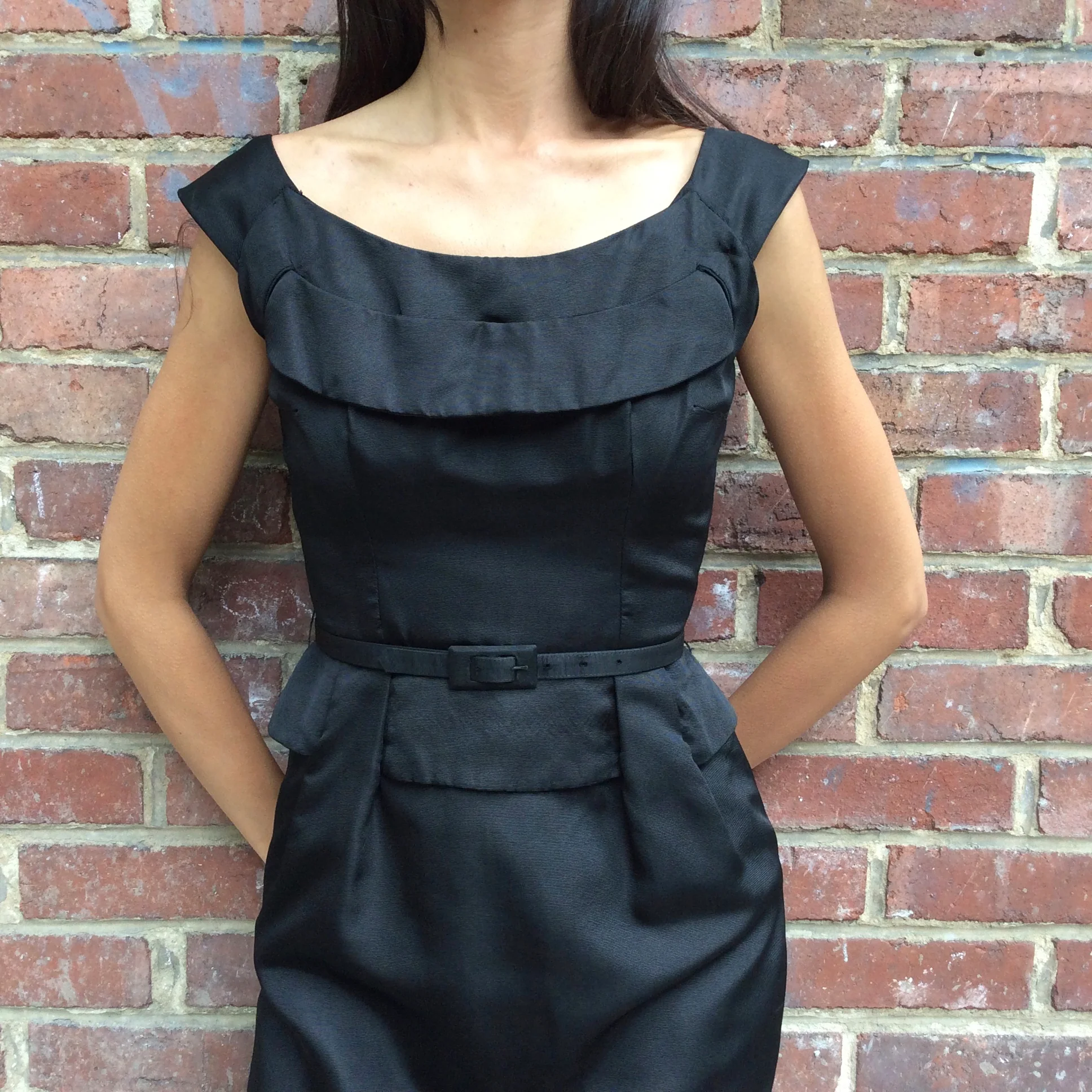 1950s Black Dress With Peplum Extra-Small/Small - Image 4