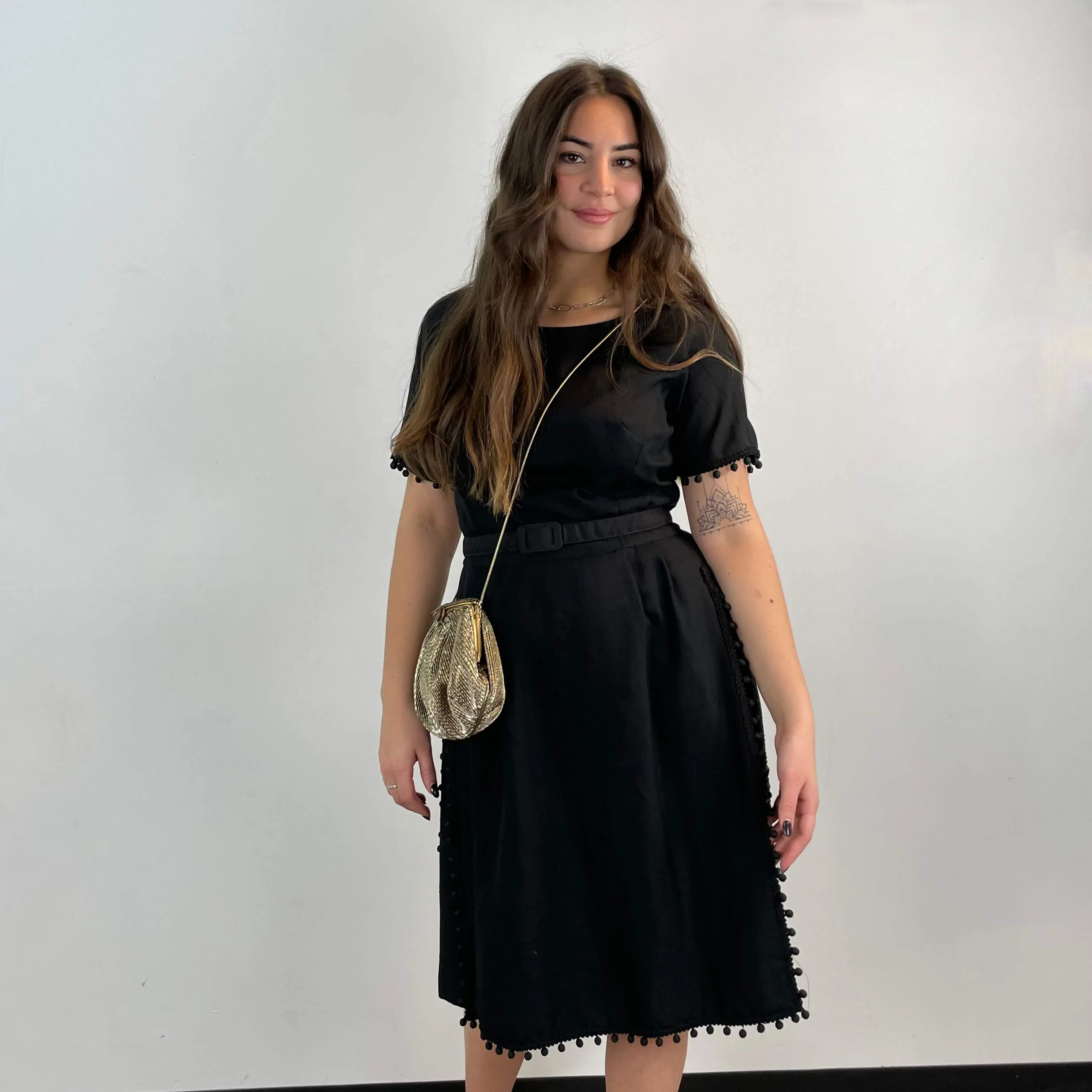 1950s Black Short-Sleeve Cocktail Dress Medium - Image 3