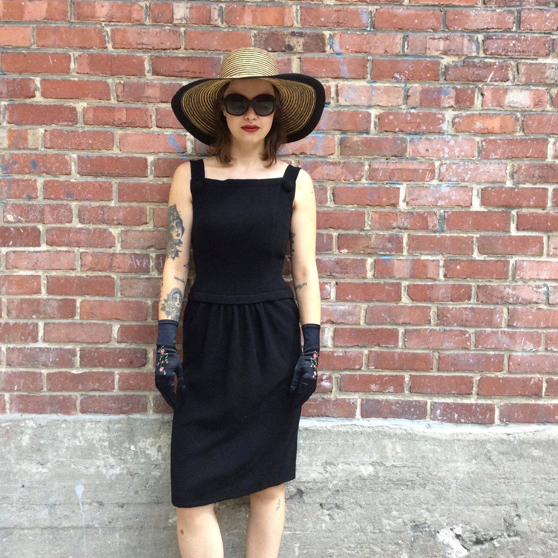 1950s Black Sleeveless Wool Cocktail Dress Small - Image 3