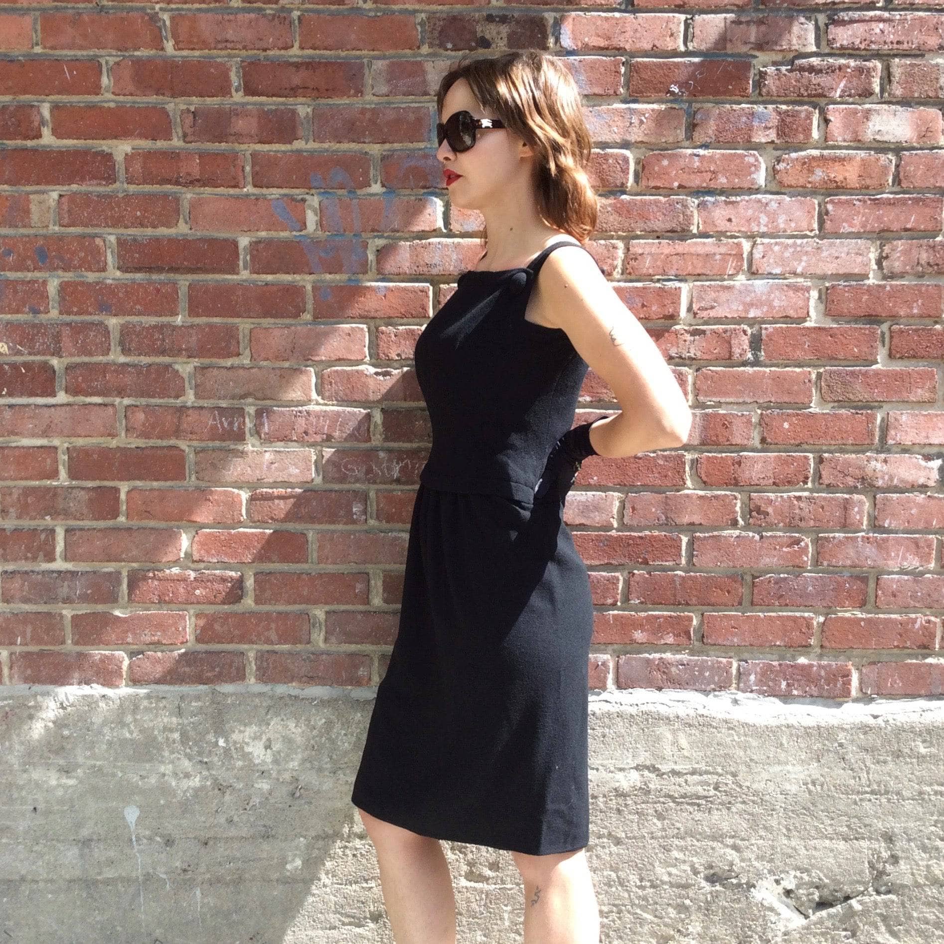 1950s Black Sleeveless Wool Cocktail Dress Small - Image 6