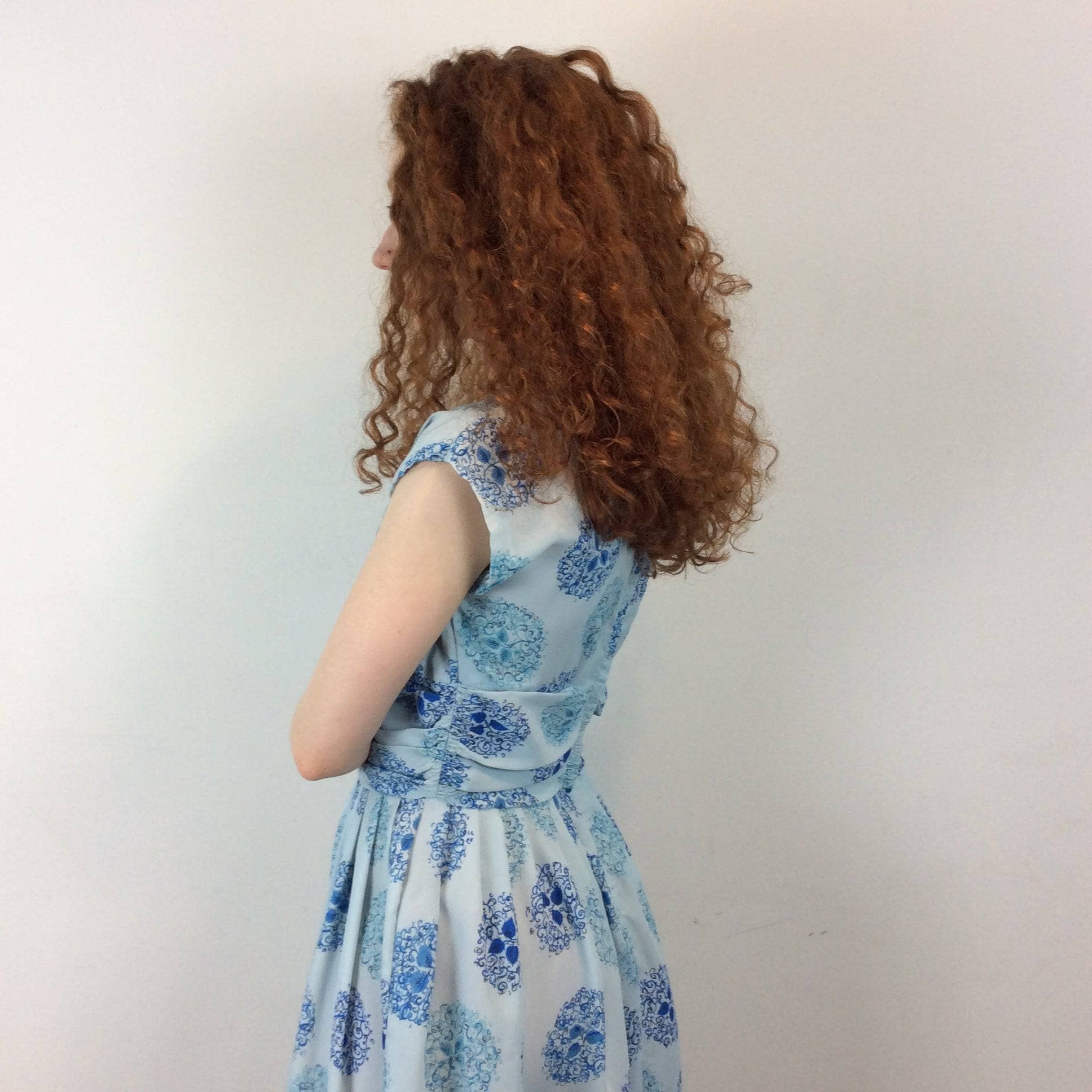 1950s Blue Square-Neck Summer Dress Small - Image 5