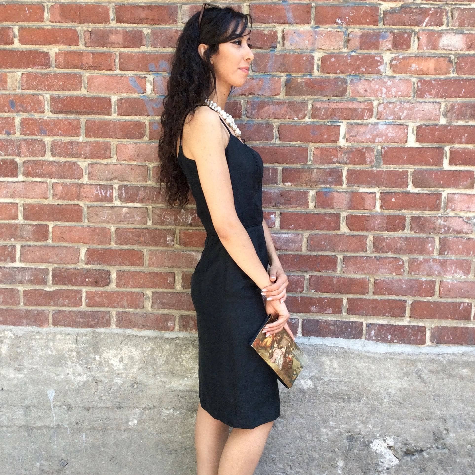 1950s Classic Black Silk Cocktail Dress Small - Image 3