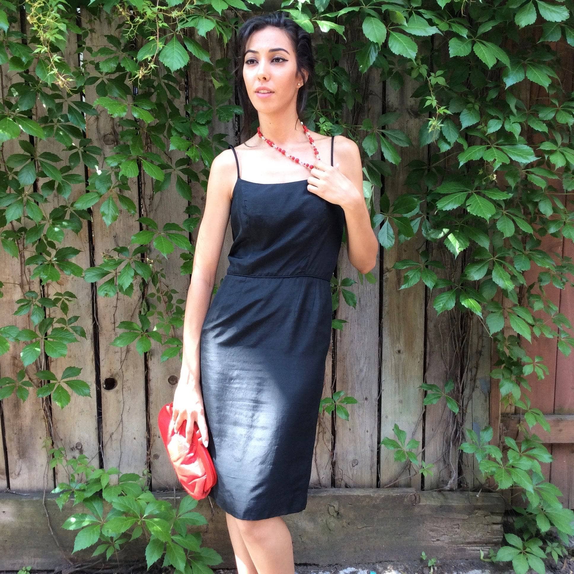 1950s Classic Black Silk Cocktail Dress Small - Image 4