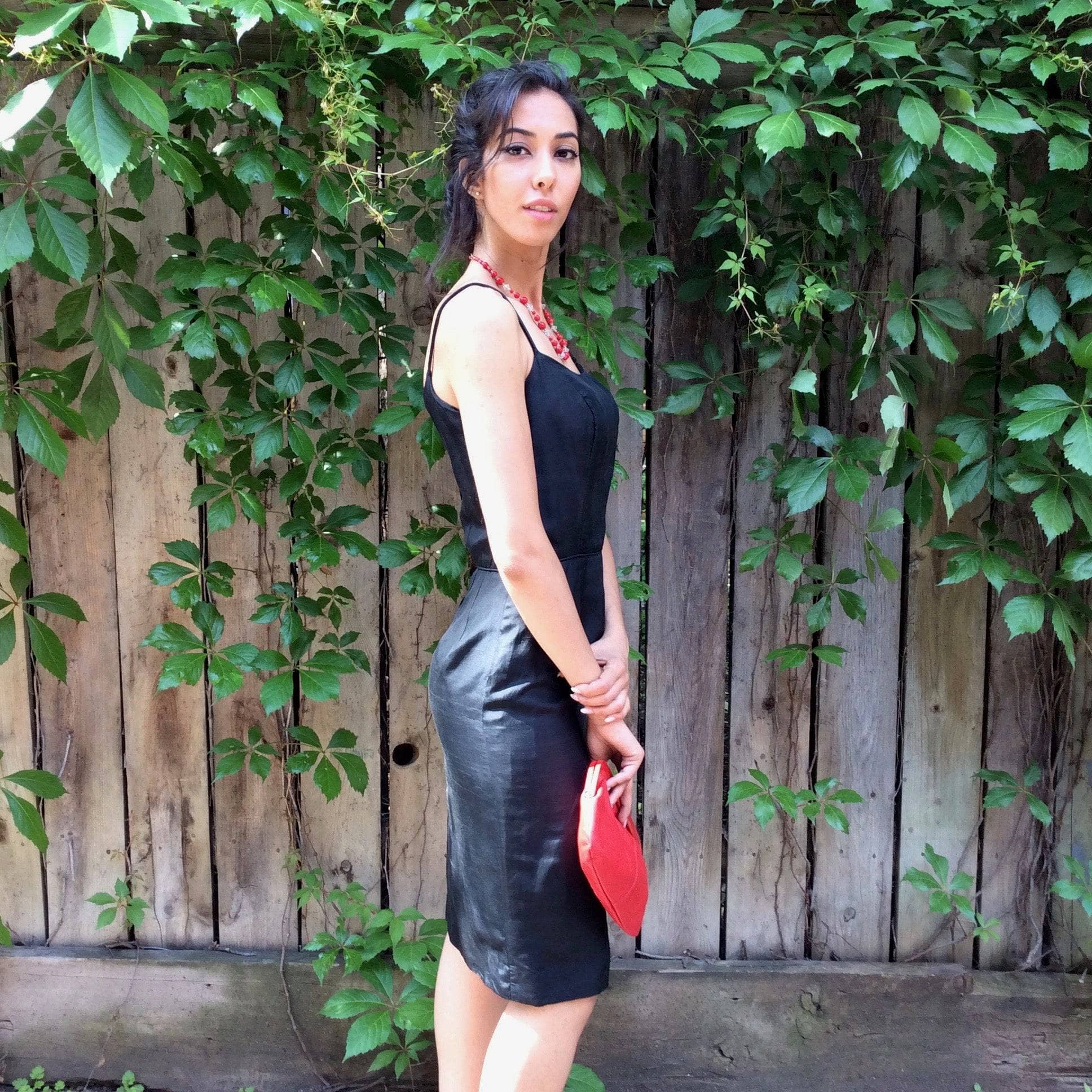 1950s Classic Black Silk Cocktail Dress Small - Image 5