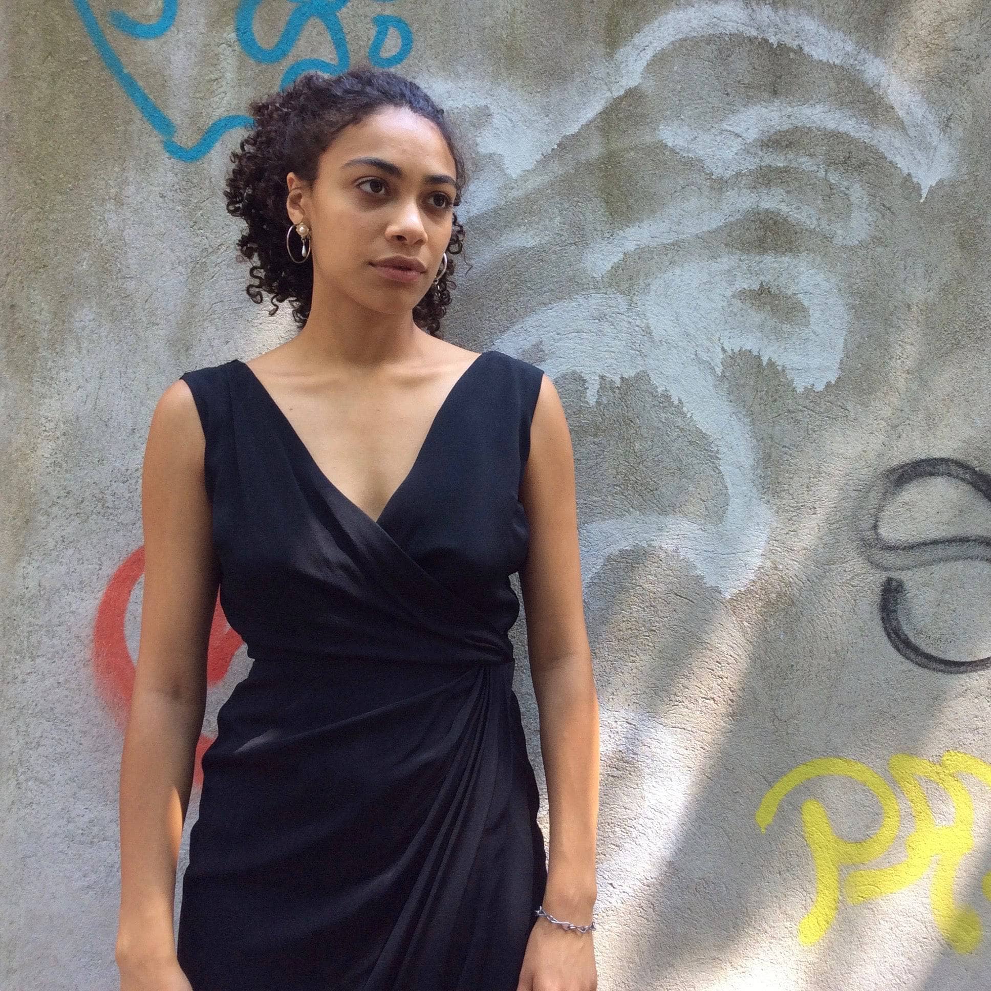 1950s Draped Black Maxi Sleeveless Gown Small