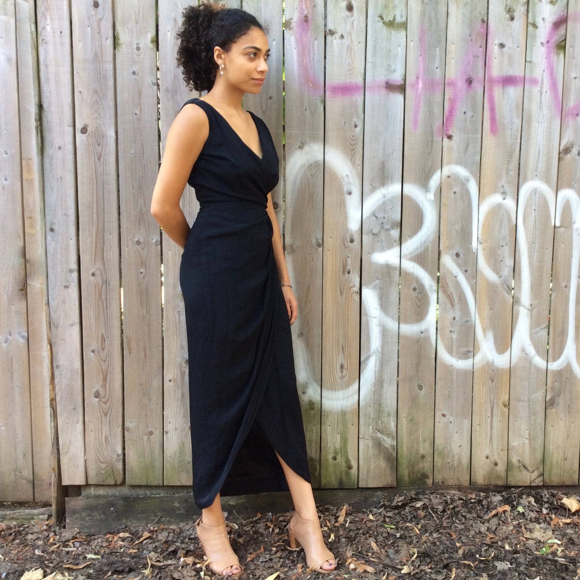 1950s Draped Black Maxi Sleeveless Gown Small - Image 2