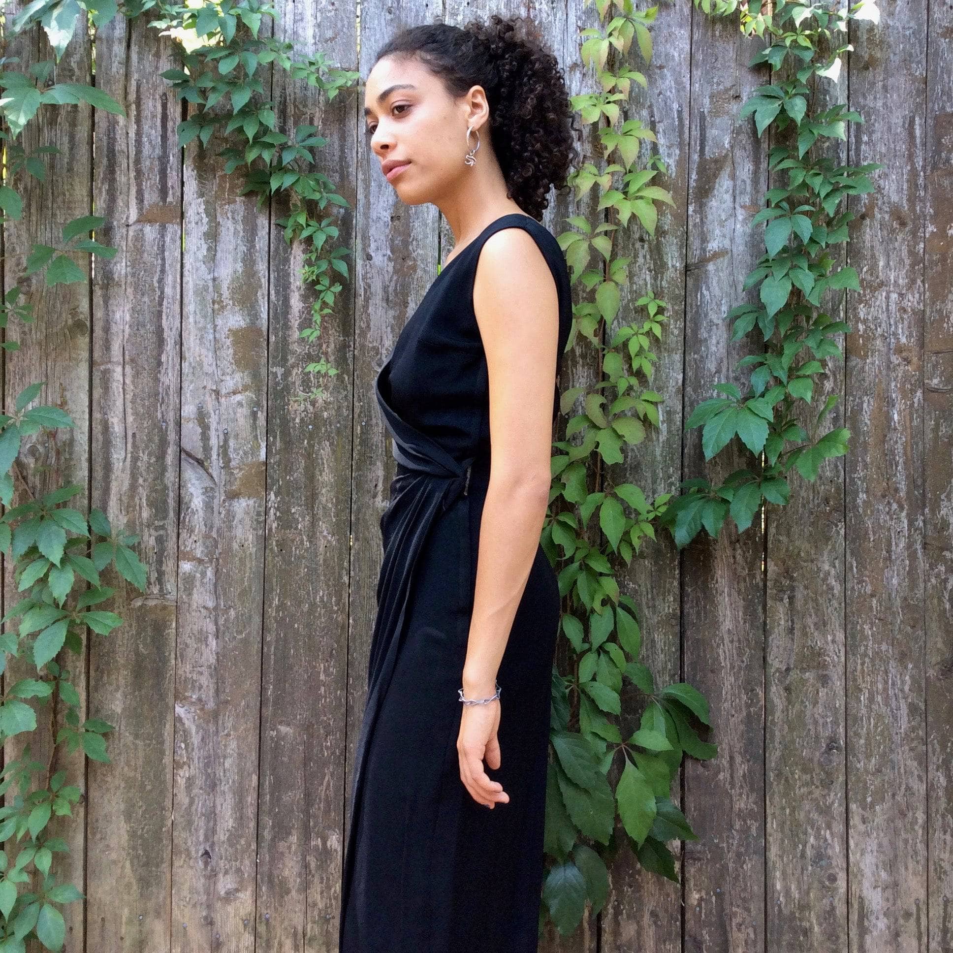 1950s Draped Black Maxi Sleeveless Gown Small - Image 5