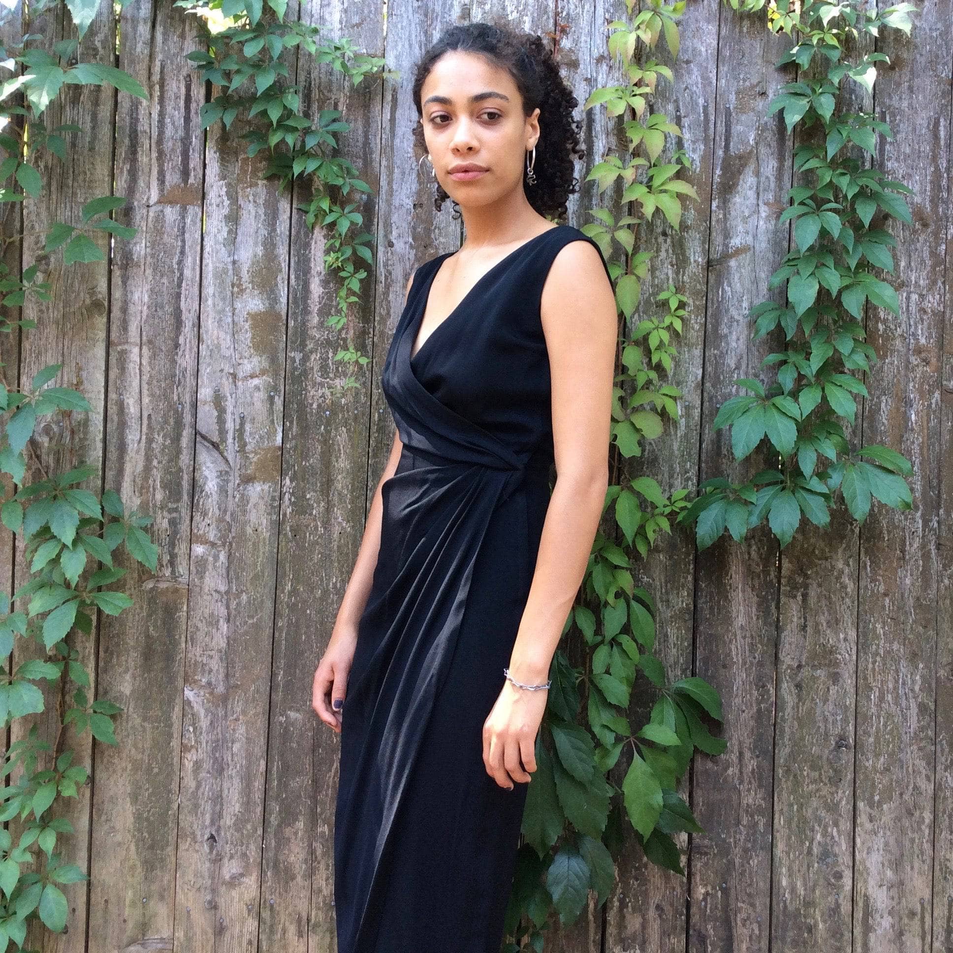 1950s Draped Black Maxi Sleeveless Gown Small - Image 6