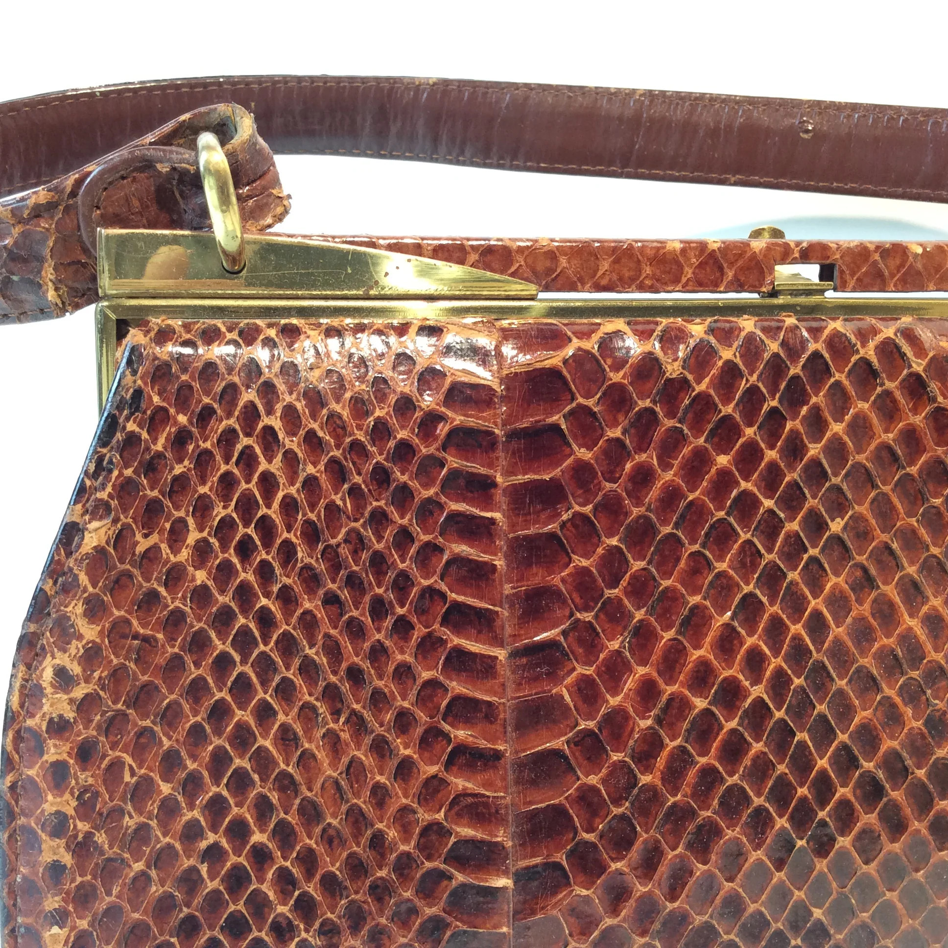 1950s Genuine Snakeskin Frame Handbag with Velvet Interior - Image 2