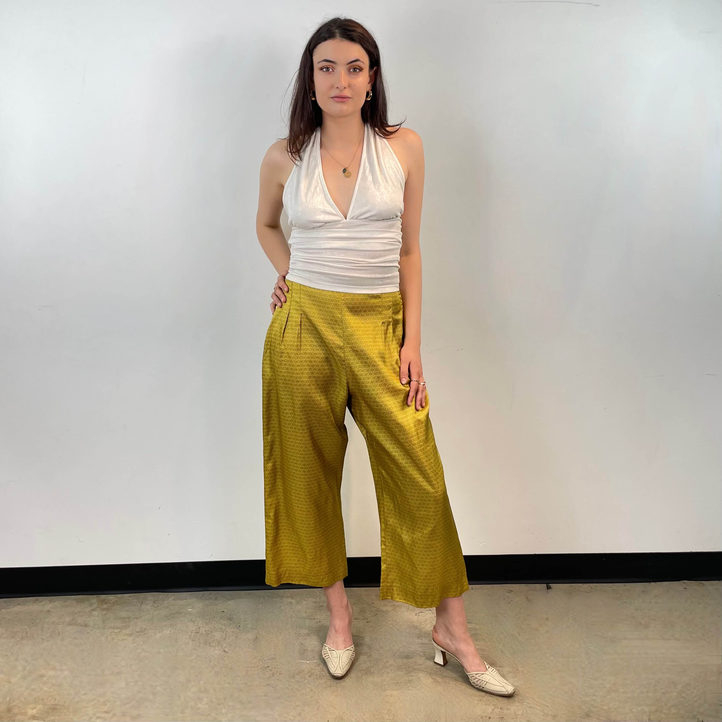 1950s Gold Satin Robe and Pants Loungewear Set Small/Medium - Image 2