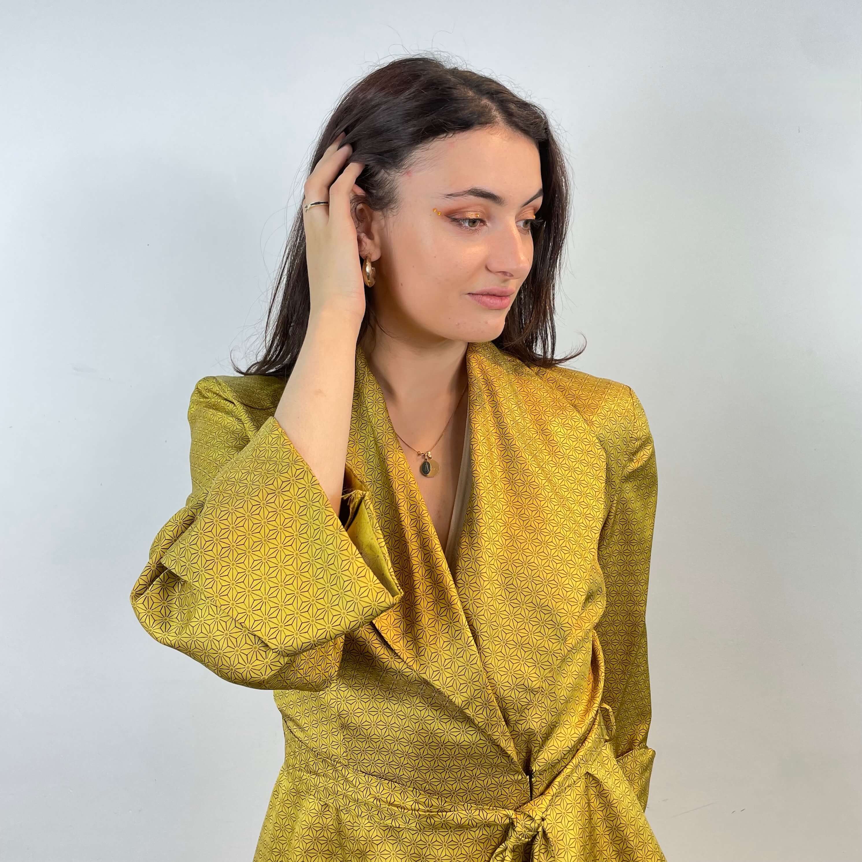 1950s Gold Satin Robe and Pants Loungewear Set Small/Medium - Image 4