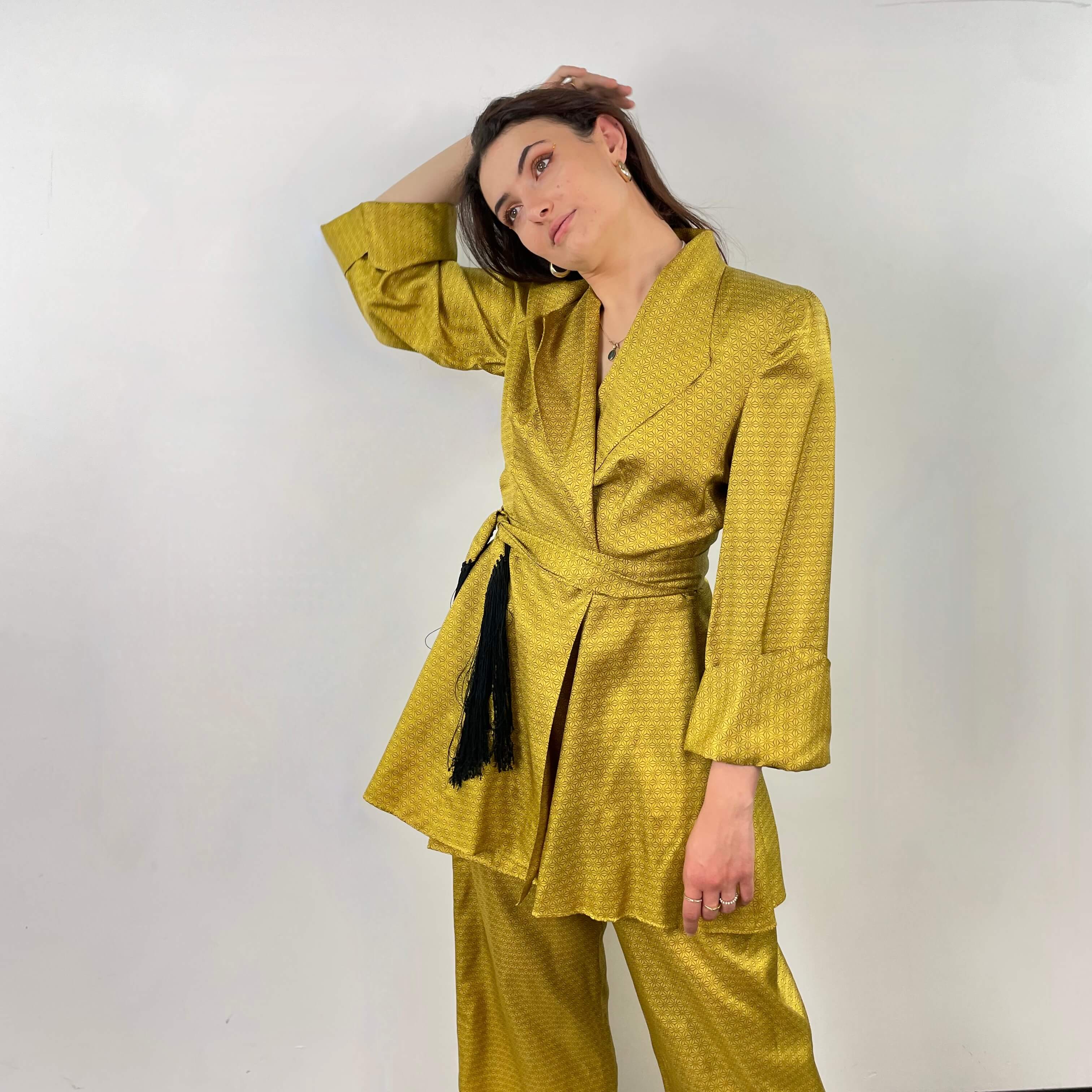 1950s Gold Satin Robe and Pants Loungewear Set Small/Medium - Image 5
