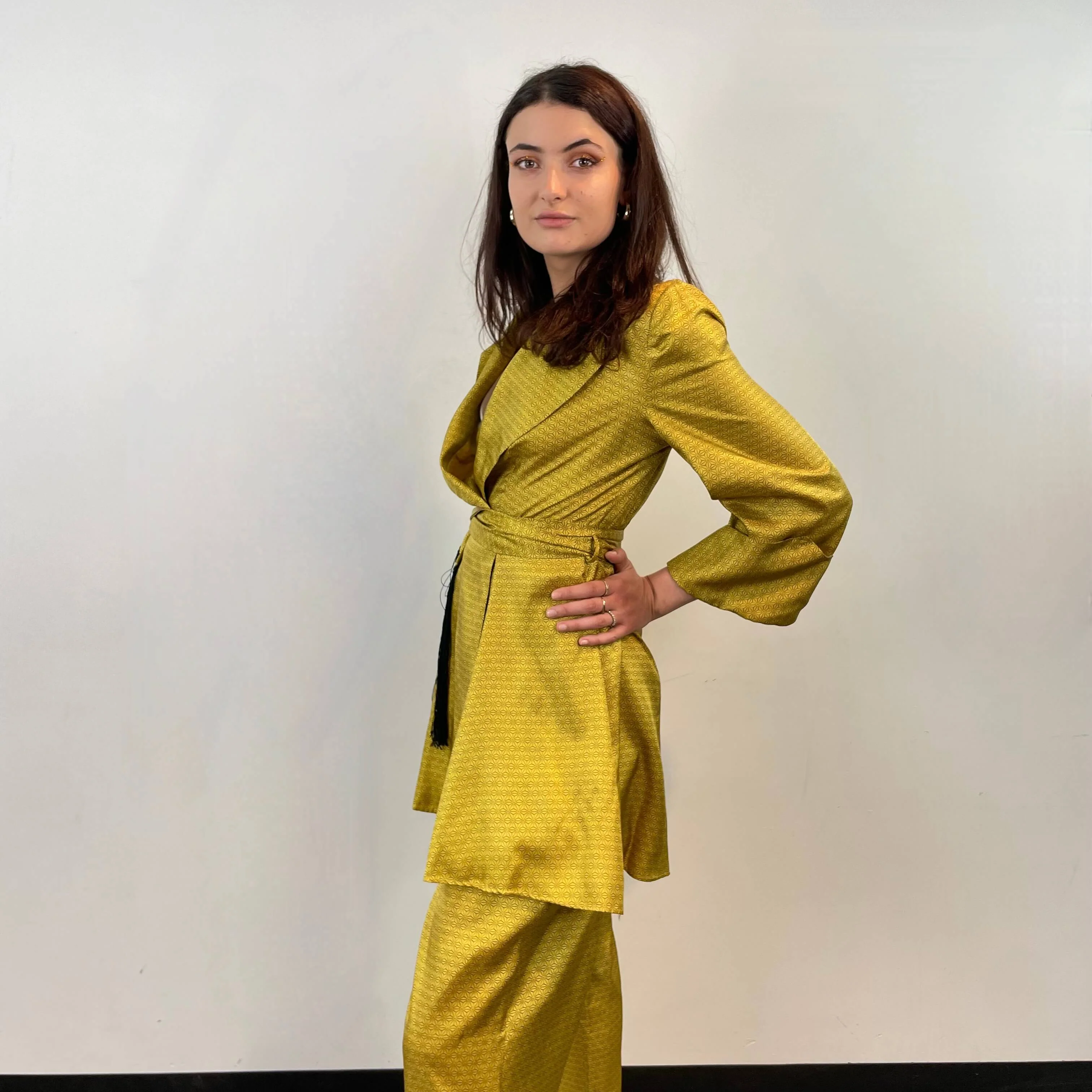 1950s Gold Satin Robe and Pants Loungewear Set Small/Medium - Image 6
