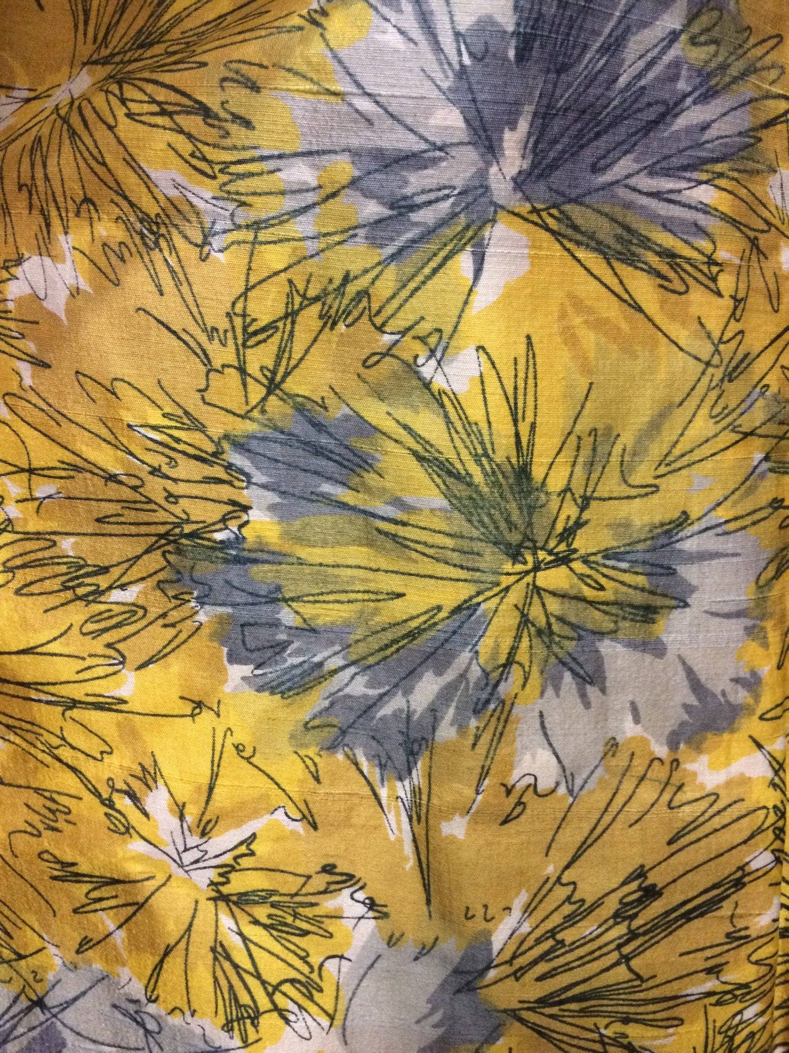 1950s Jack Liebman Yellow Floral Print Silk Dress S/M - Image 3