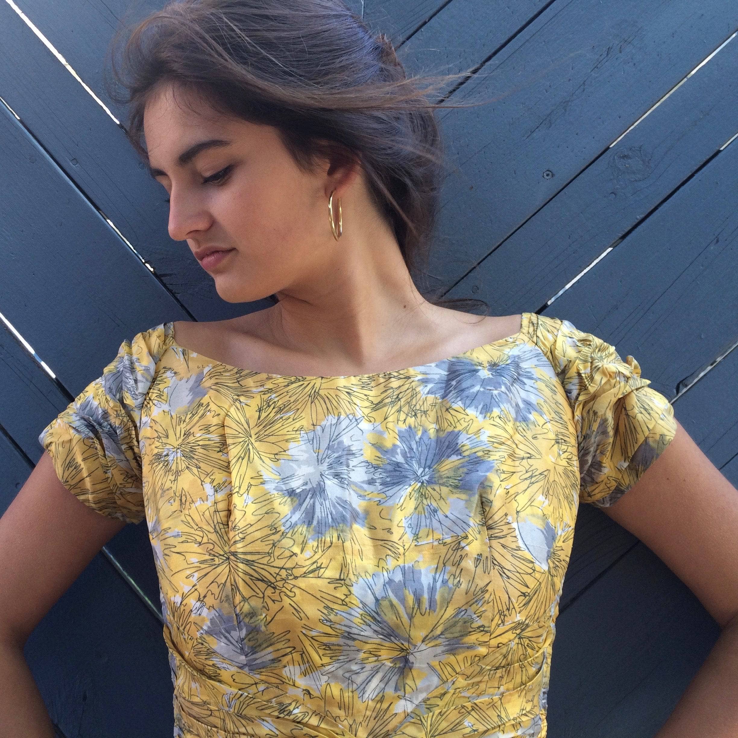 1950s Jack Liebman Yellow Floral Print Silk Dress S/M - Image 5