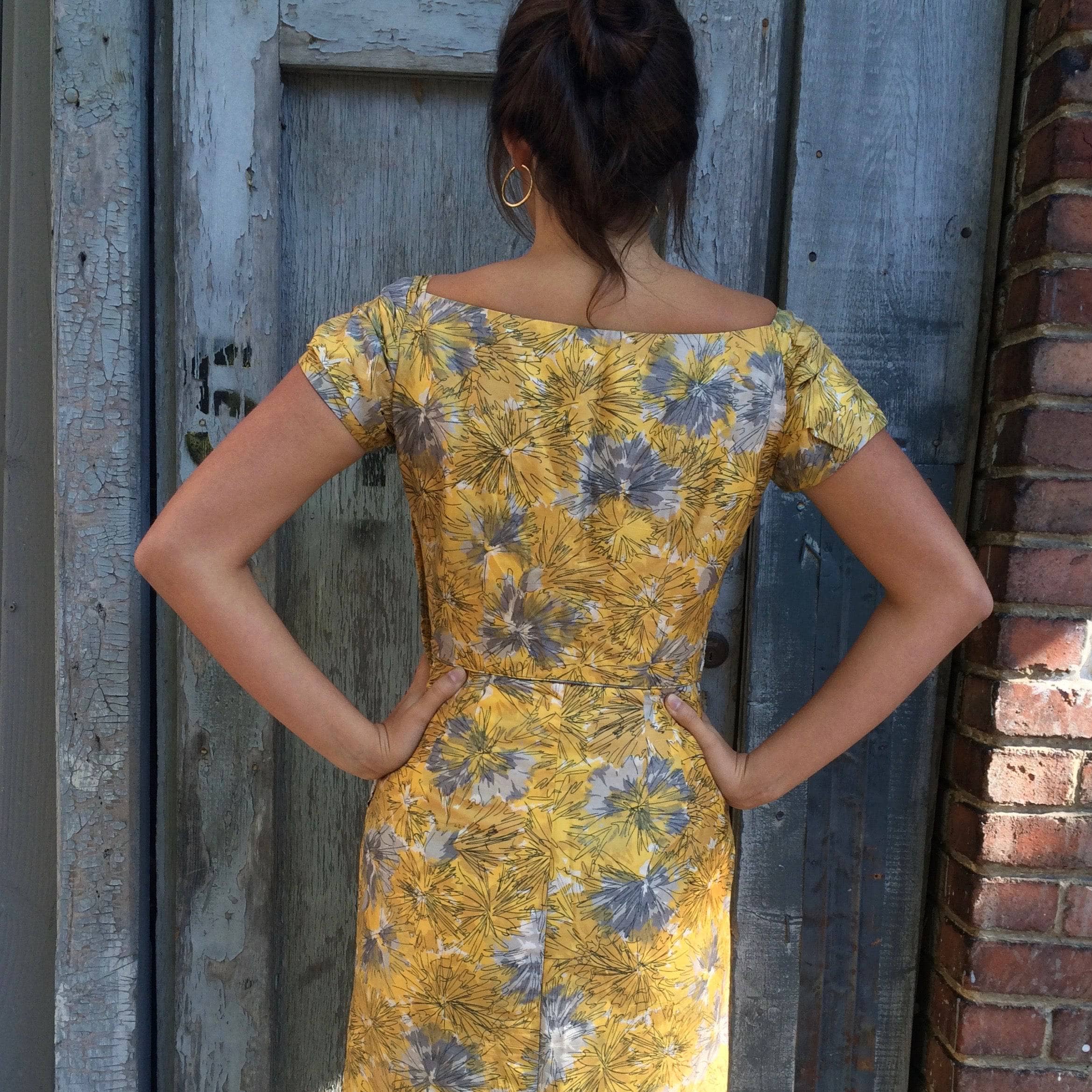 1950s Jack Liebman Yellow Floral Print Silk Dress S/M - Image 6