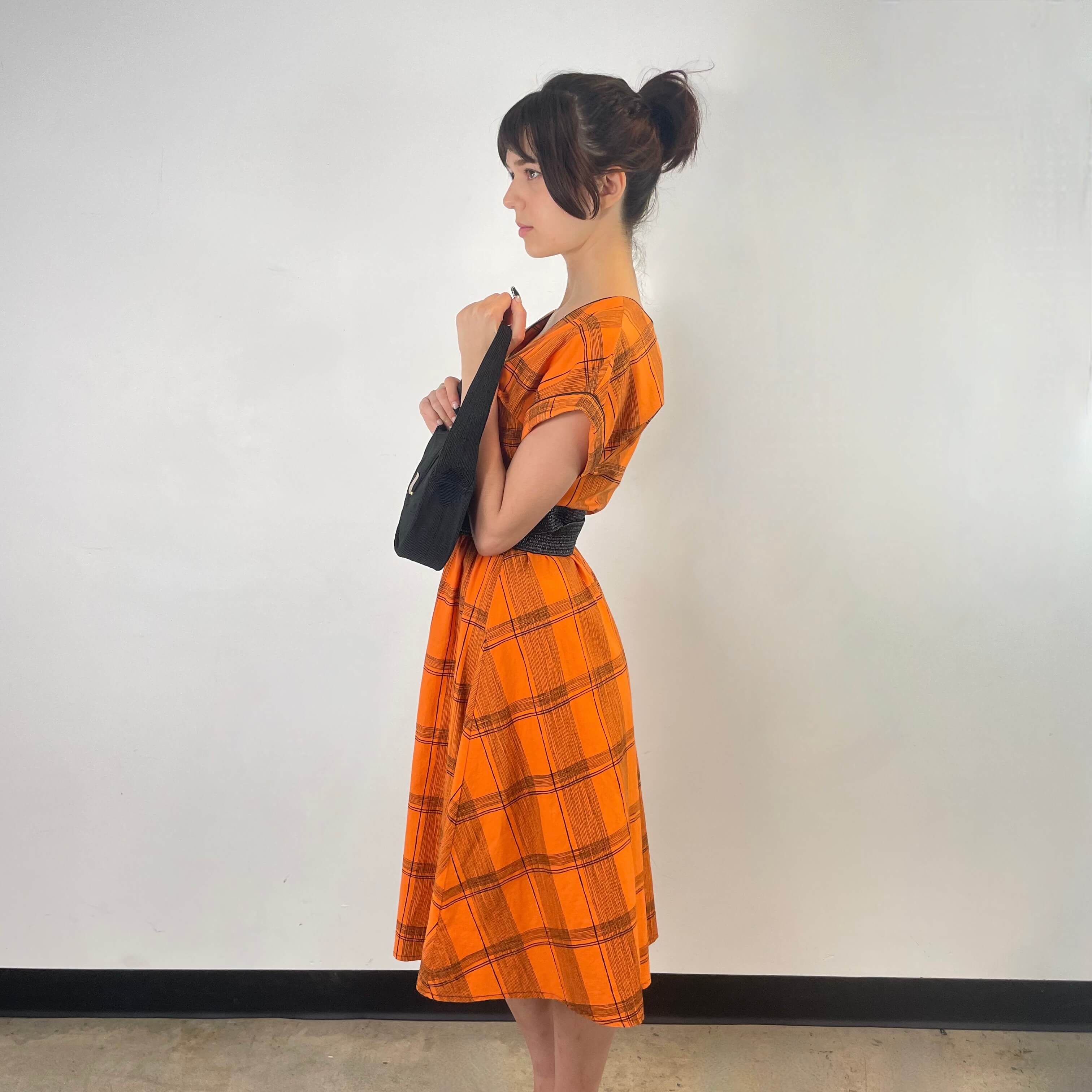 1950s Orange Short Sleeve Buttoned-up Cotton Dress Small - Image 3