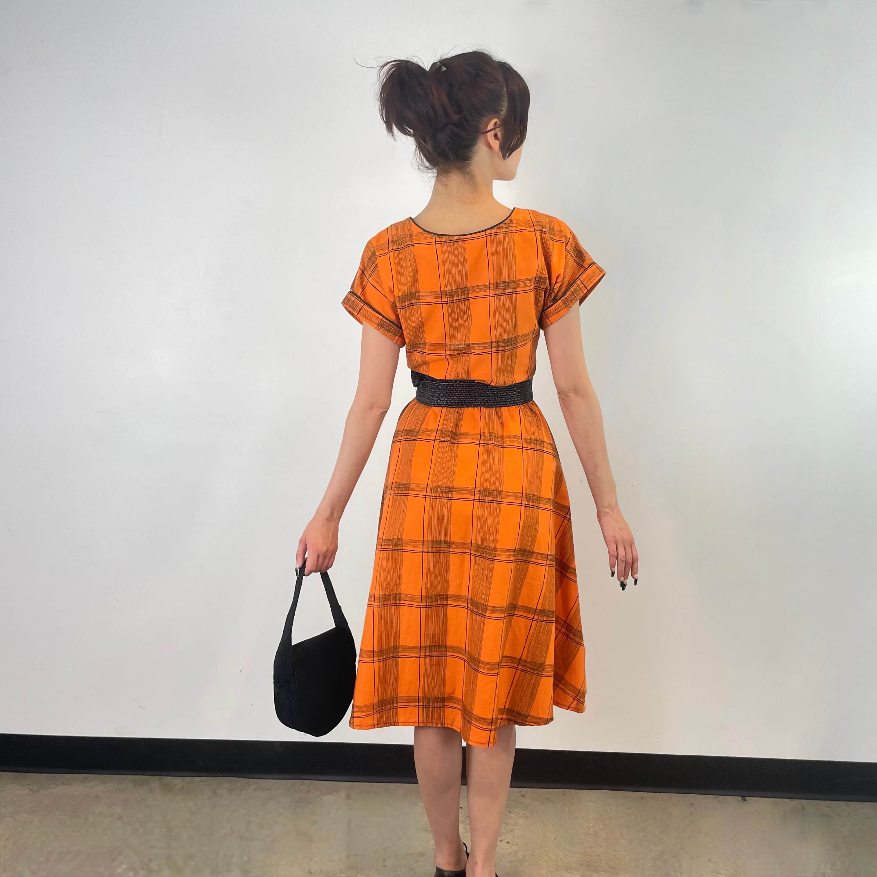 1950s Orange Short Sleeve Buttoned-up Cotton Dress Small - Image 4
