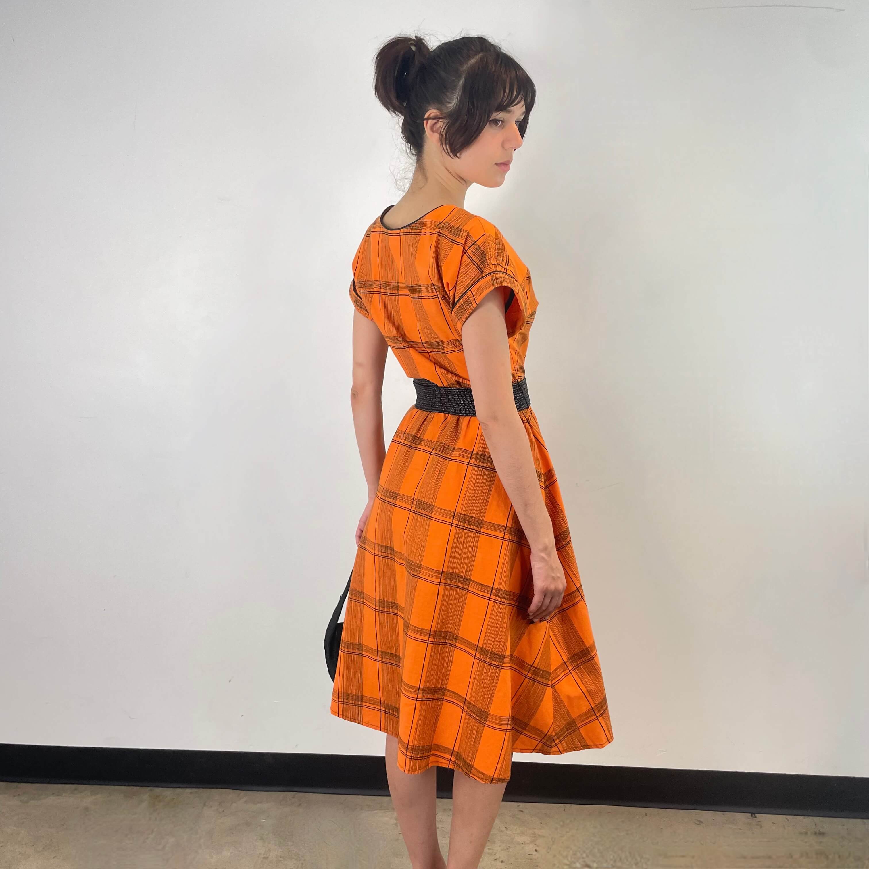 1950s Orange Short Sleeve Buttoned-up Cotton Dress Small - Image 5
