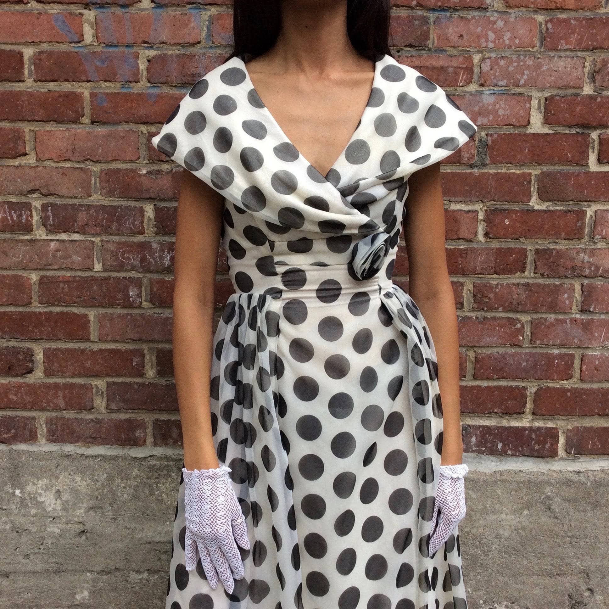 1950s Polka Dot Full skirt Midi Dress Small - Image 3