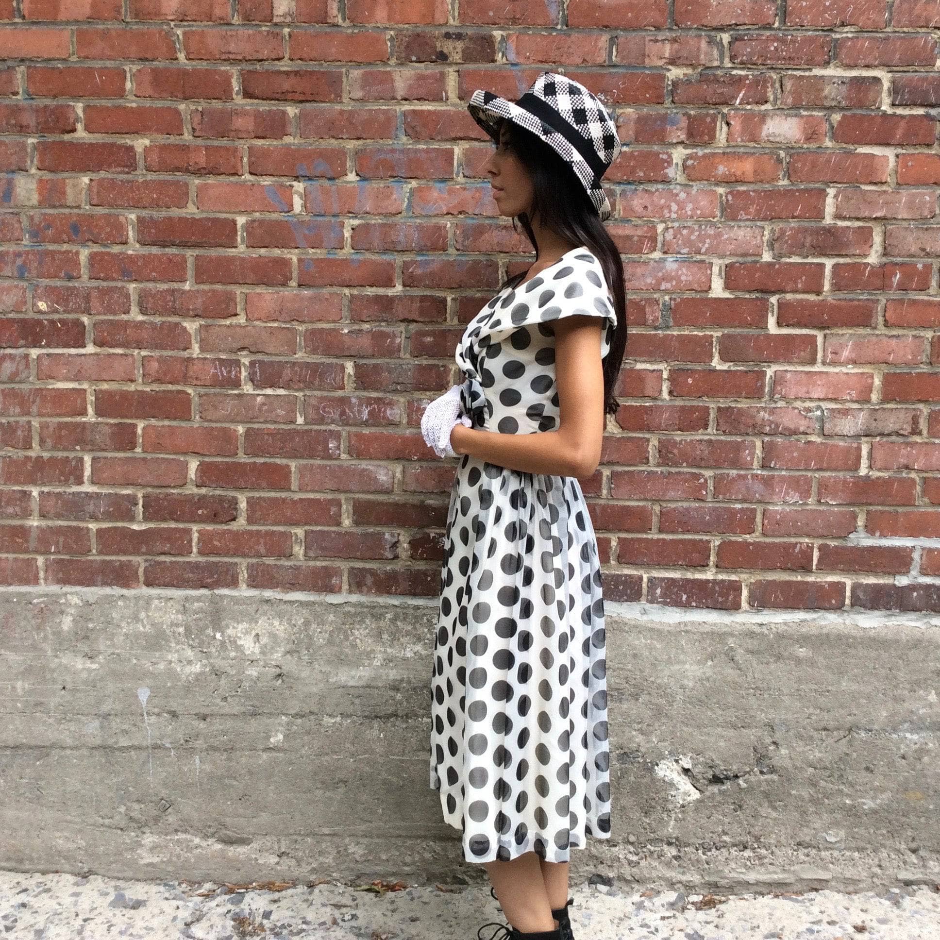 1950s Polka Dot Full skirt Midi Dress Small - Image 4
