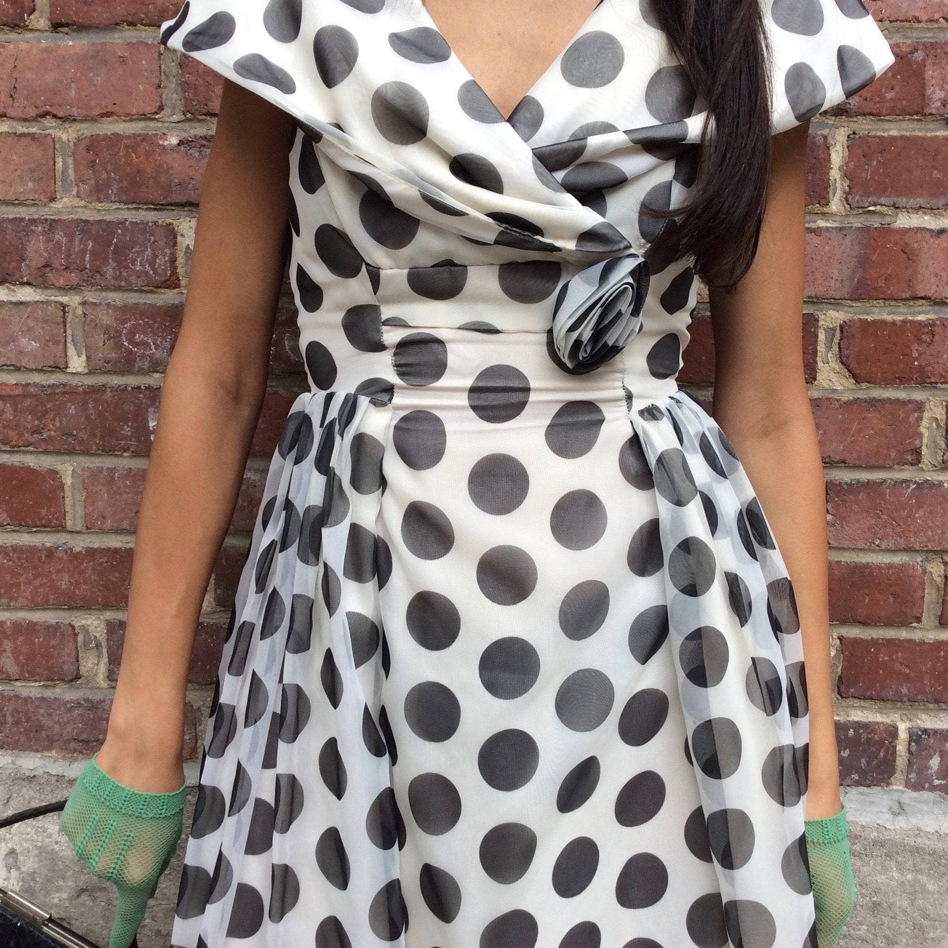 1950s Polka Dot Full skirt Midi Dress Small - Image 6