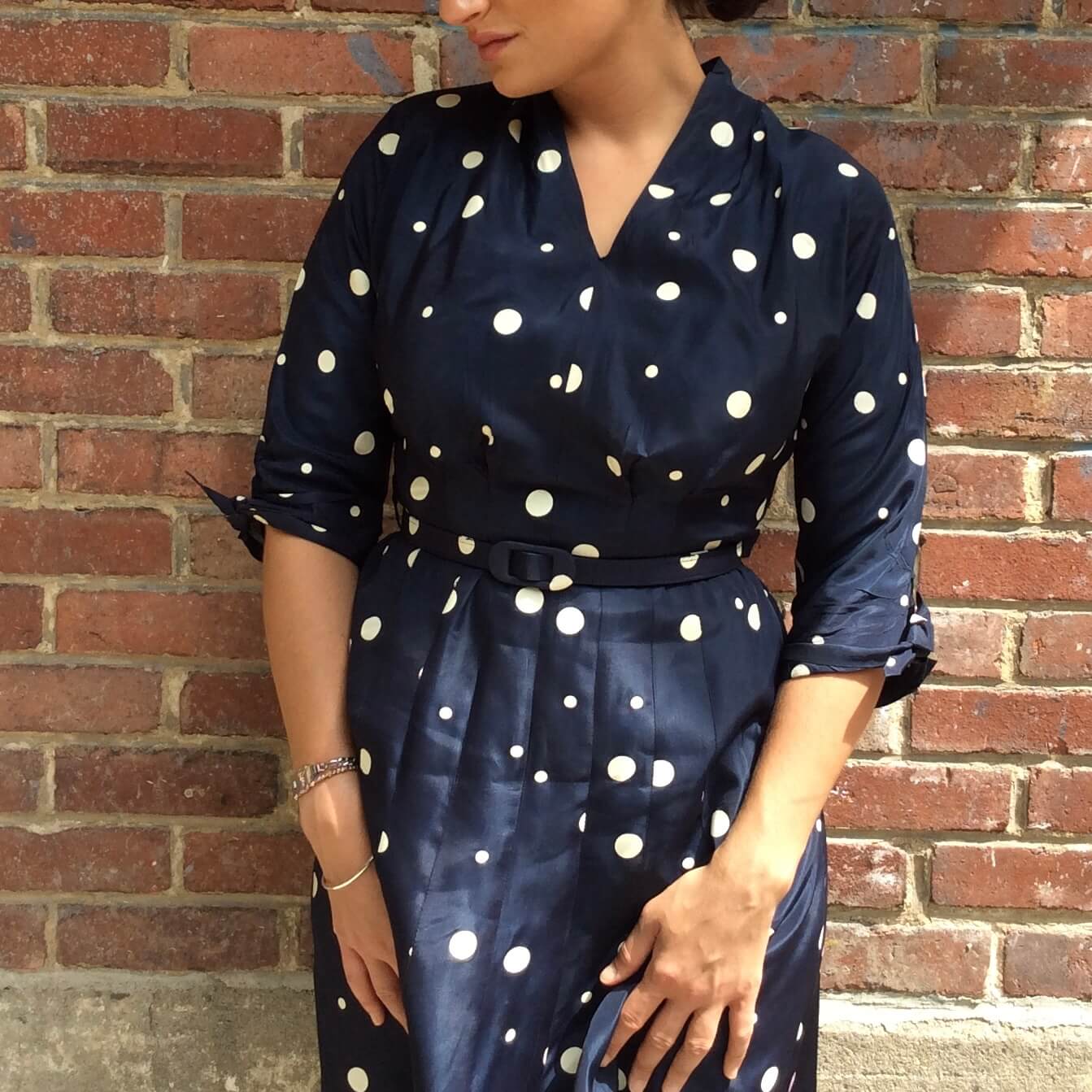 1950s Polka Dot Taffeta Dress Medium - Image 2